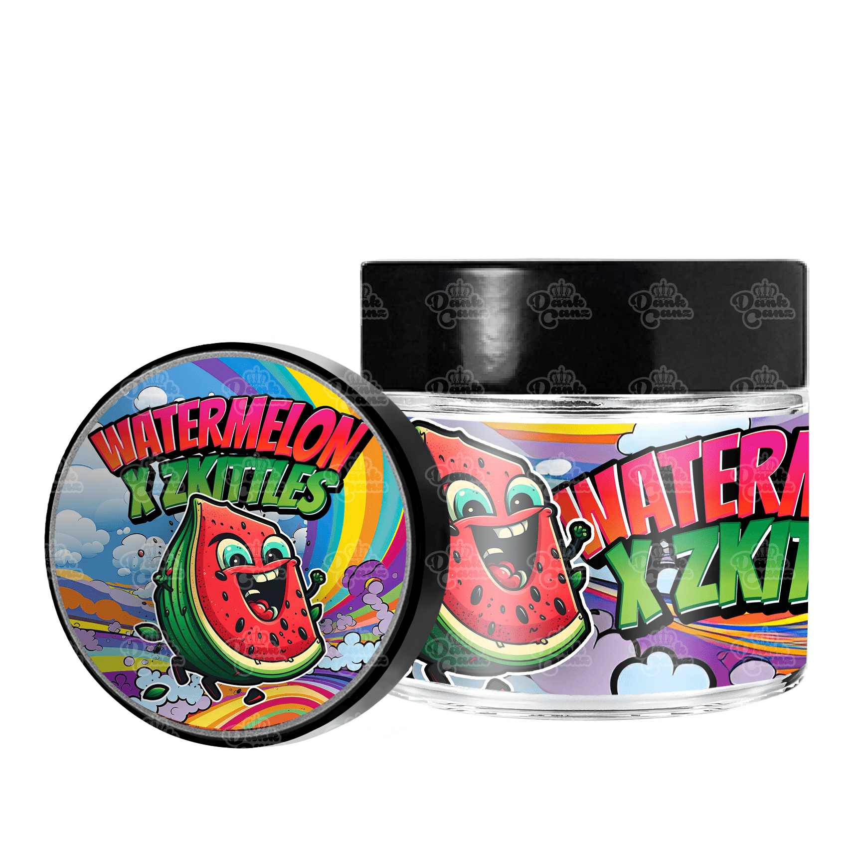 Watermelon X Zkittles 3.5g/60ml Glass Jars - Labelled - DC Packaging Custom Cannabis Packaging