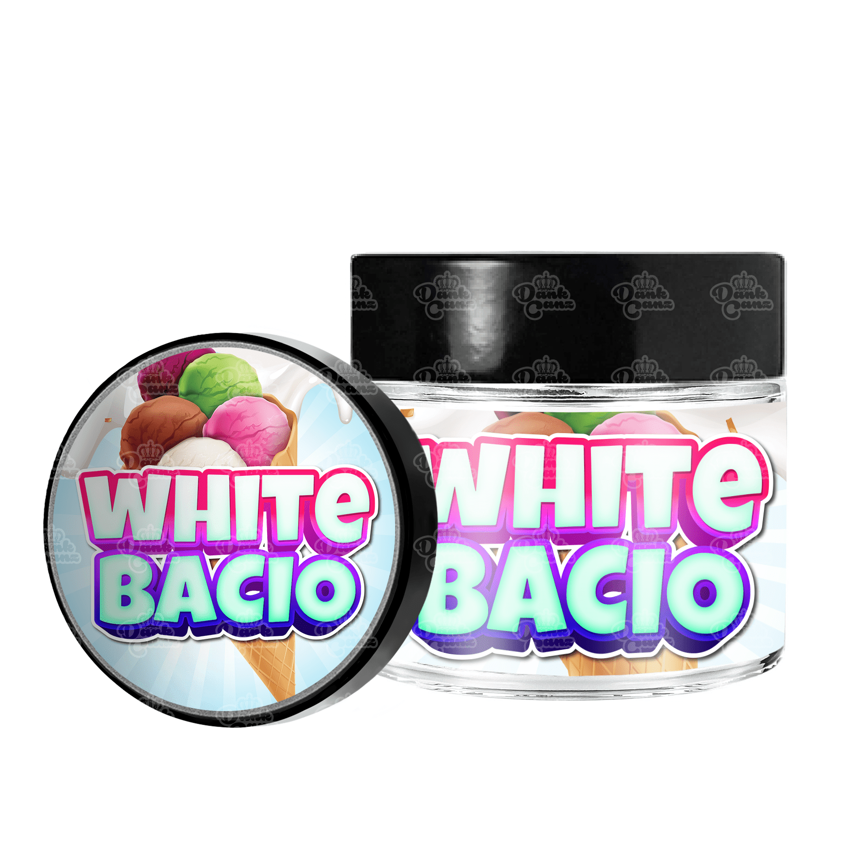 White Bacio 3.5g/60ml Glass Jars - Labelled - DC Packaging Custom Cannabis Packaging