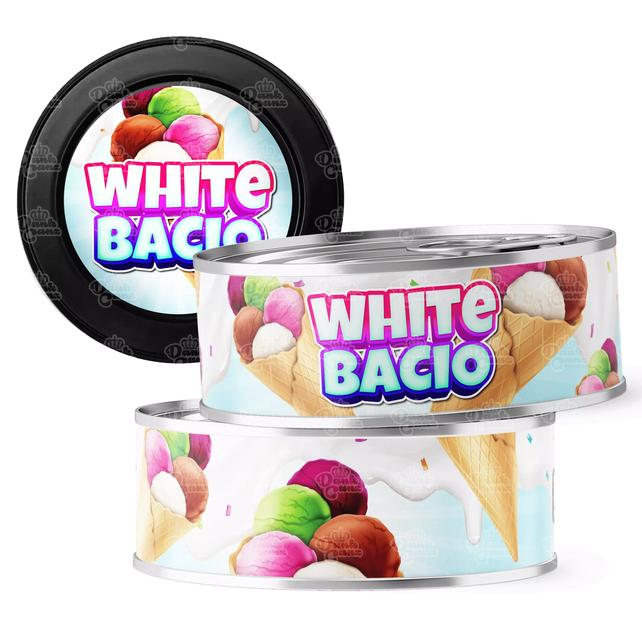 White Bacio 3.5g Self Seal Tins - DC Packaging Custom Cannabis Packaging