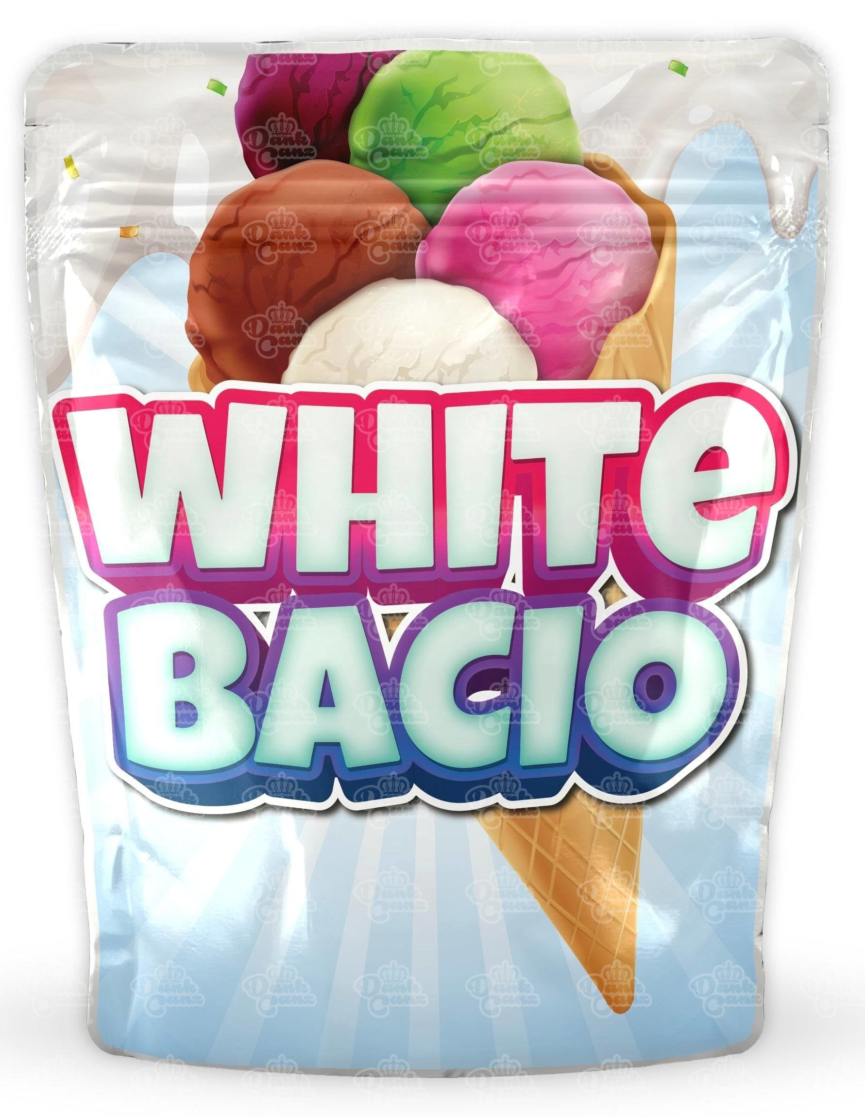 White Bacio Mylar Bags - DC Packaging Custom Cannabis Packaging