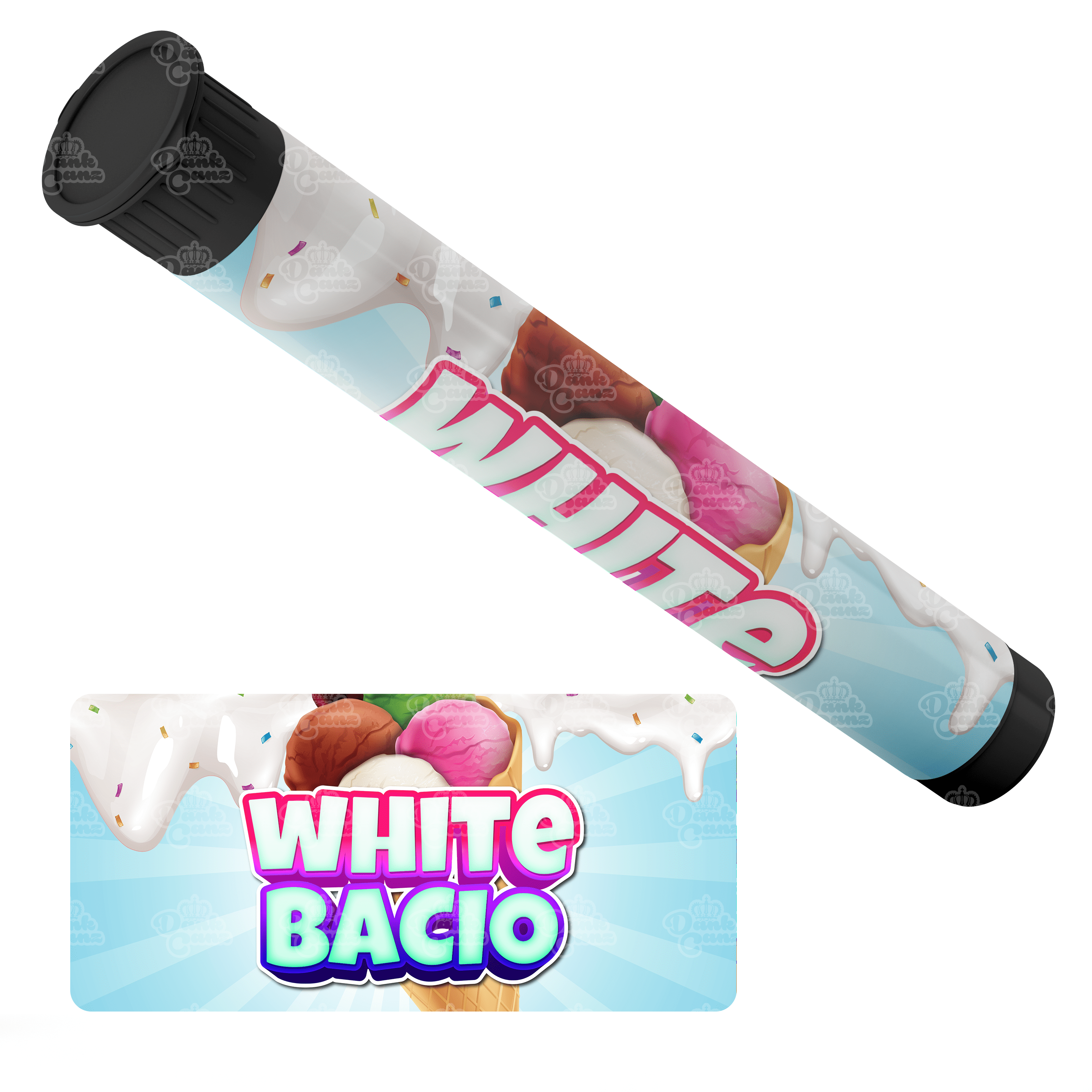White Bacio Pre Roll Tubes - Labelled - DC Packaging Custom Cannabis Packaging