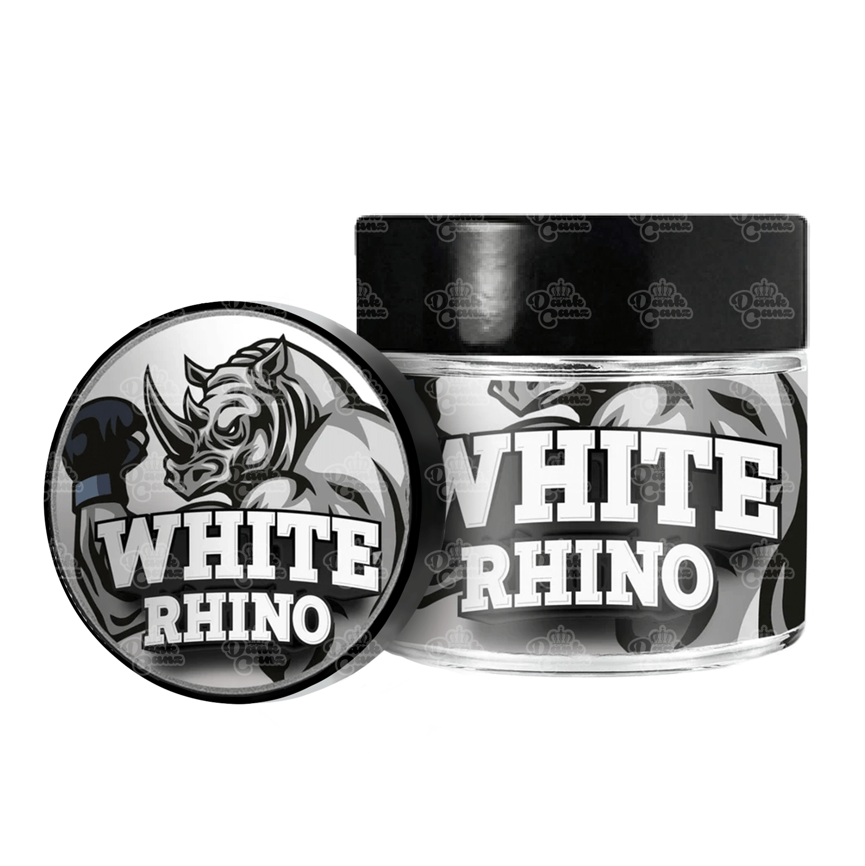 White Rhino 3.5g/60ml Glass Jars - Labelled - DC Packaging Custom Cannabis Packaging