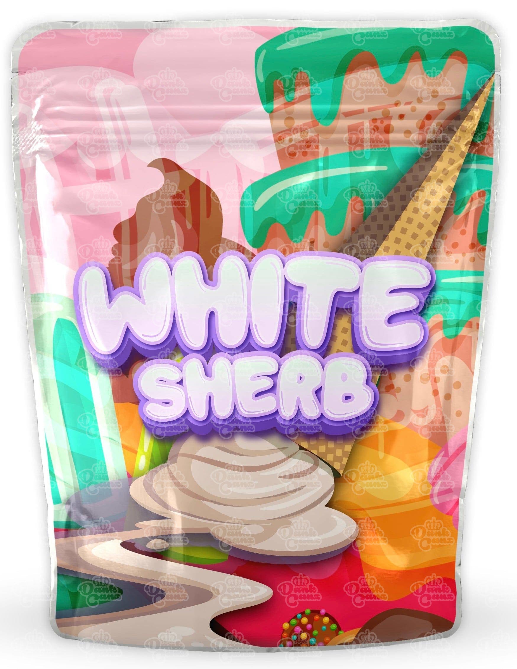 White Sherb Mylar Bags - DC Packaging Custom Cannabis Packaging