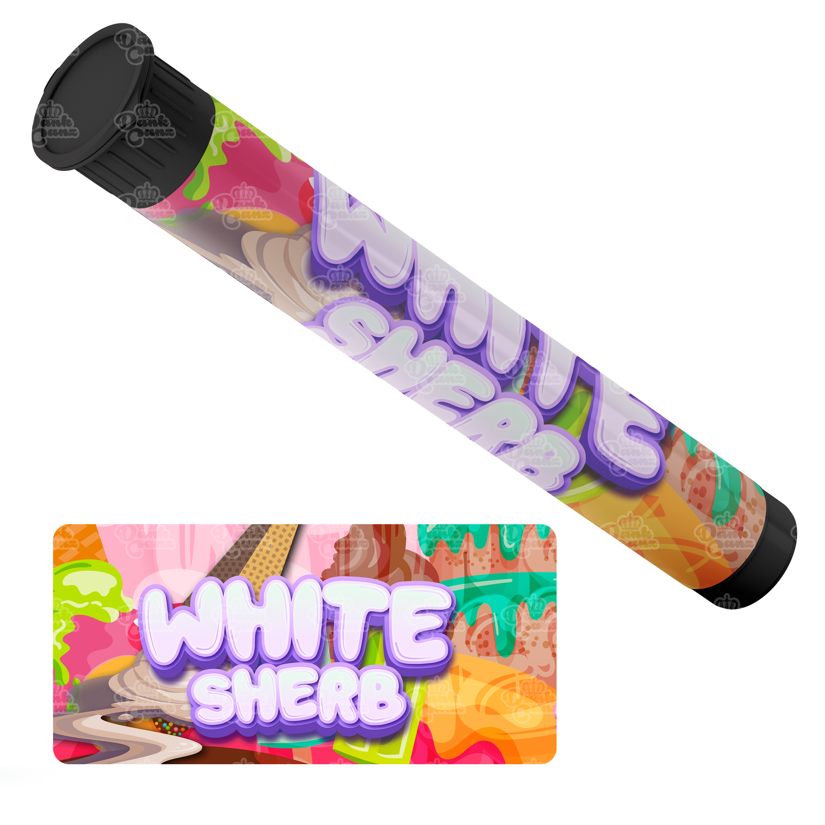 White Sherb Pre Roll Tubes - Labelled - DC Packaging Custom Cannabis Packaging