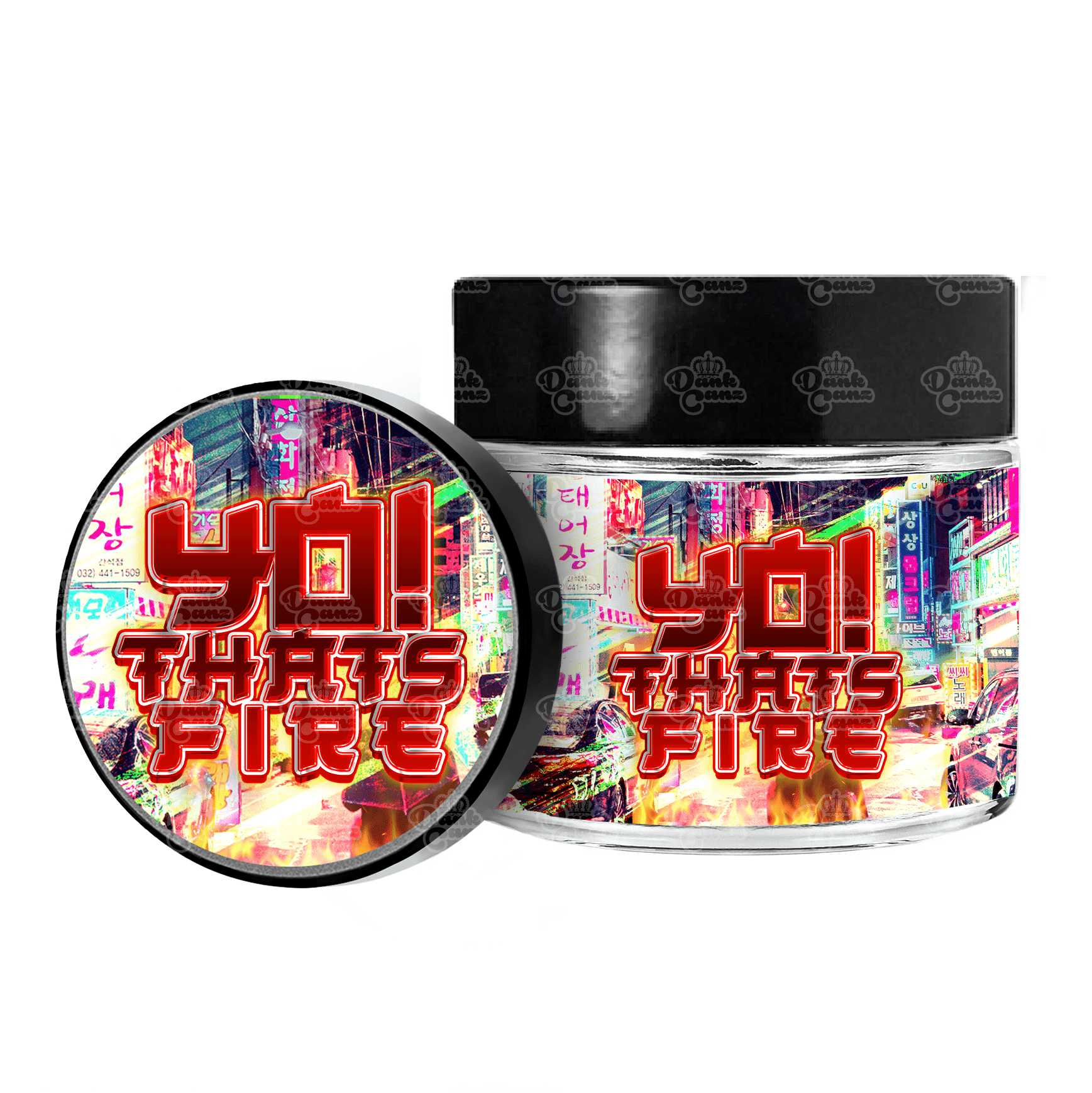 Yo That's Fire 3.5g/60ml Glass Jars - Labelled - DC Packaging Custom Cannabis Packaging