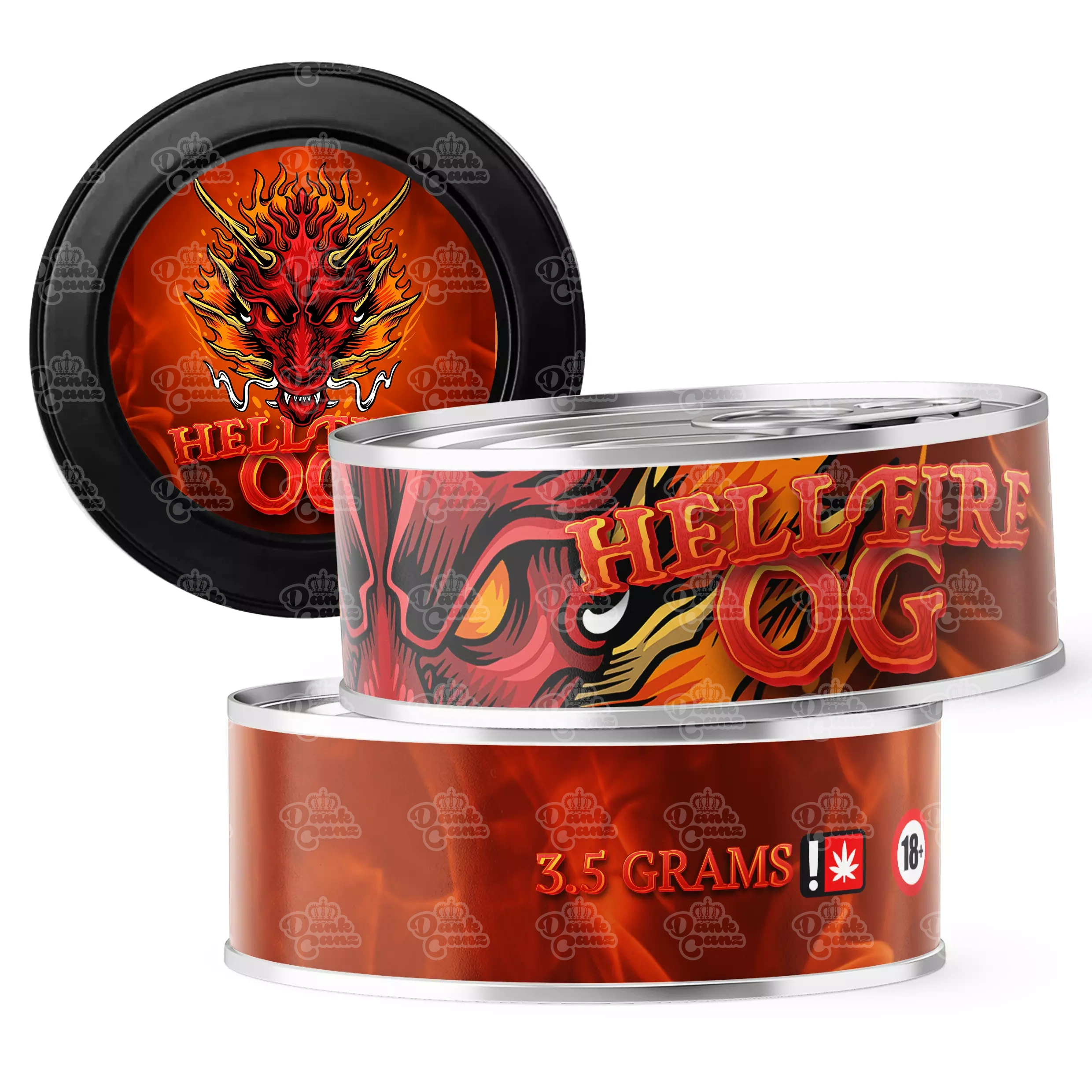 Hellfire OG 3.5g Self Seal Tins - DC Packaging Custom Cannabis Packaging