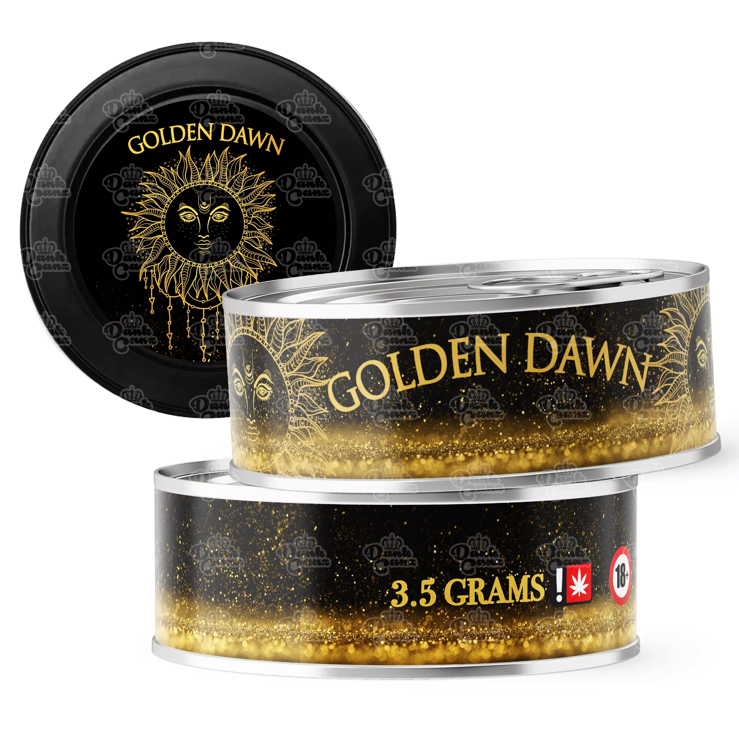 Golden Dawn 3.5g Self Seal Tins - DC Packaging Custom Cannabis Packaging