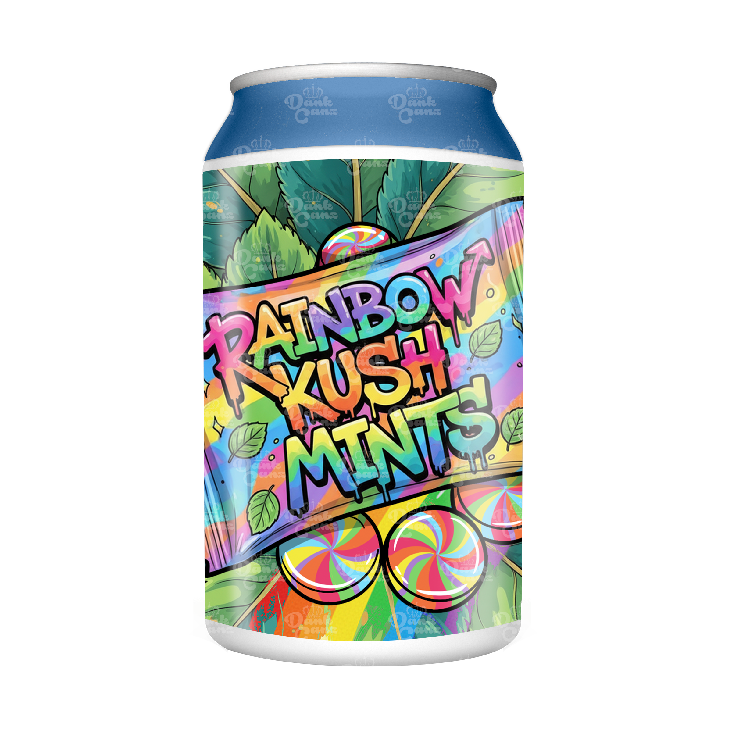 Rainbow Kush Mints 3.5g Plastic Soda Cans - DC Packaging Custom Cannabis Packaging