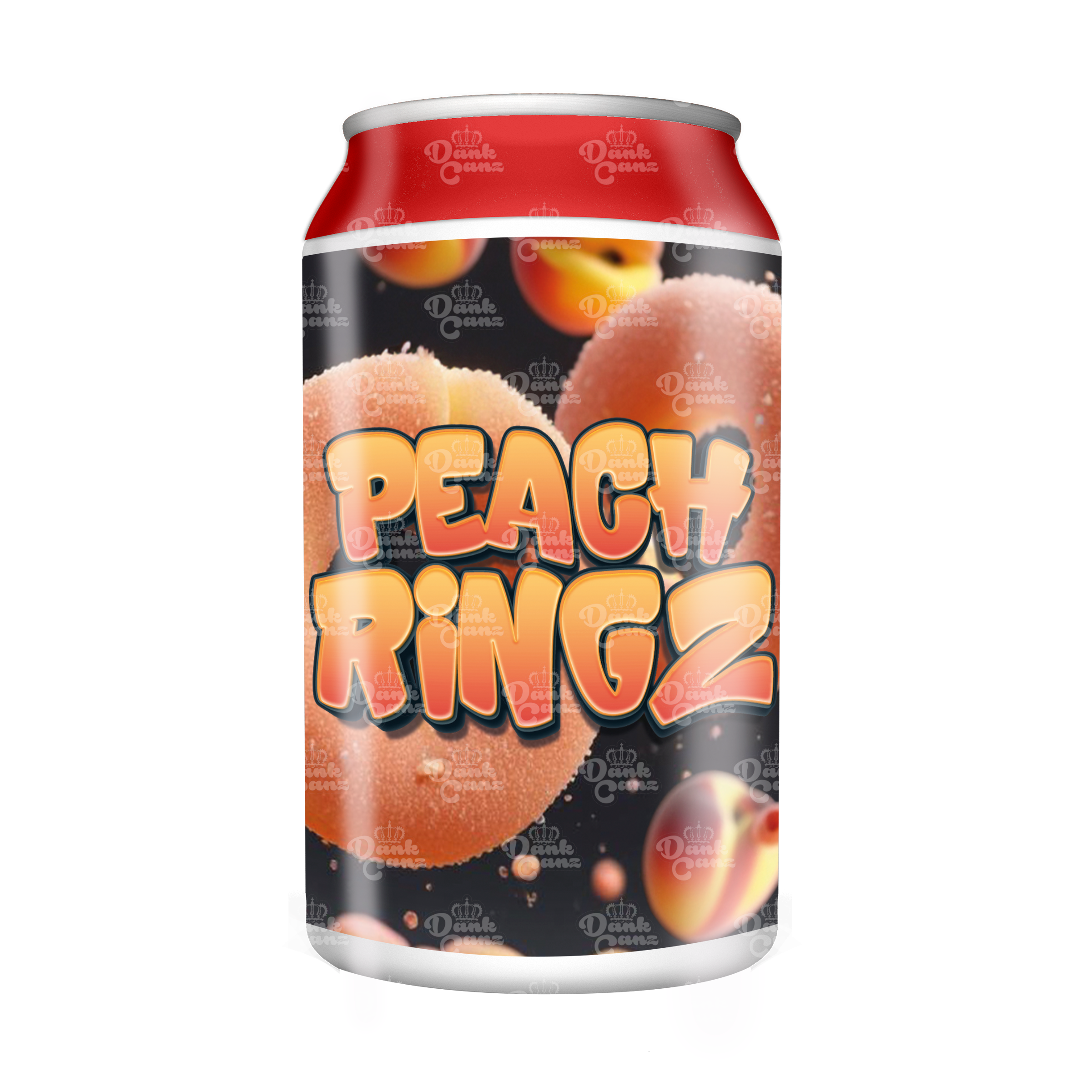 Peach Ringz 3.5g Plastic Soda Cans - DC Packaging Custom Cannabis Packaging