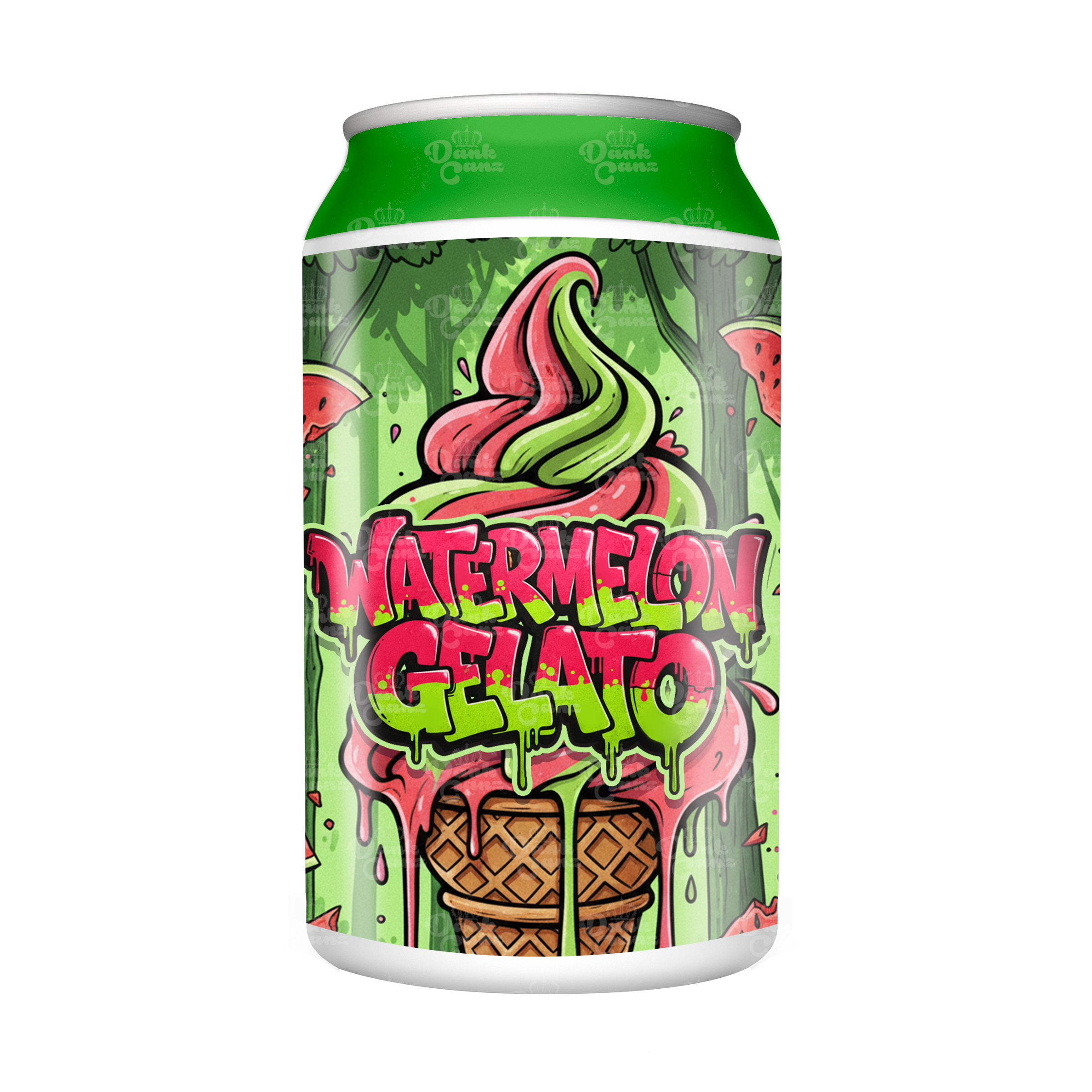Watermelon Gelato 3.5g Plastic Soda Cans - DC Packaging Custom Cannabis Packaging