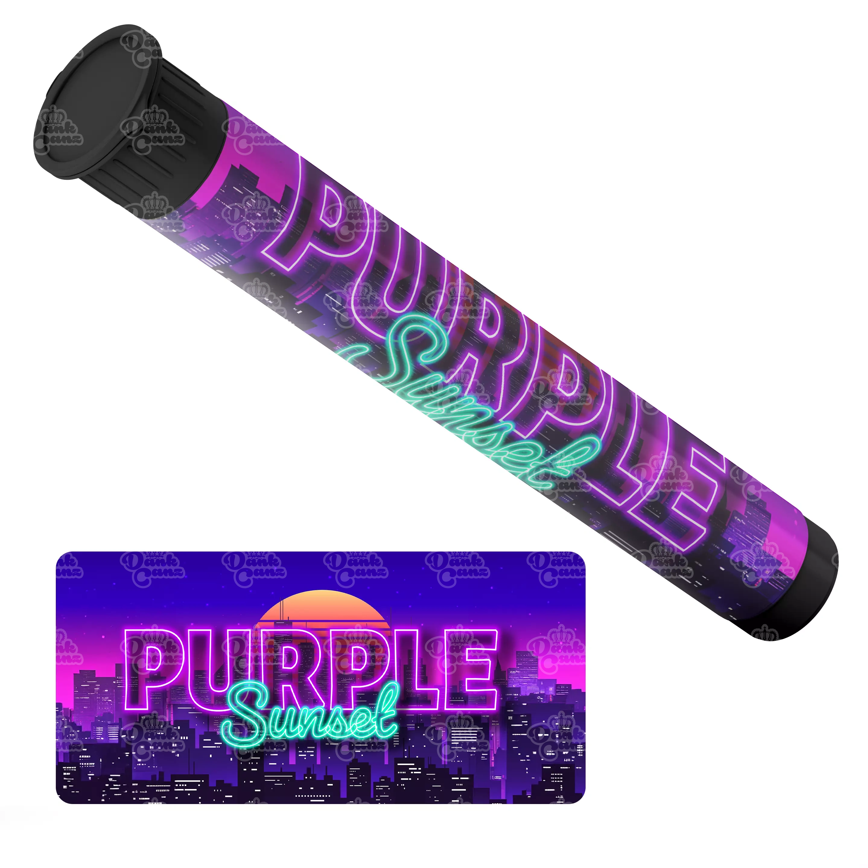 Purple Sunset Pre Roll Tubes - Labelled - DC Packaging Custom Cannabis Packaging