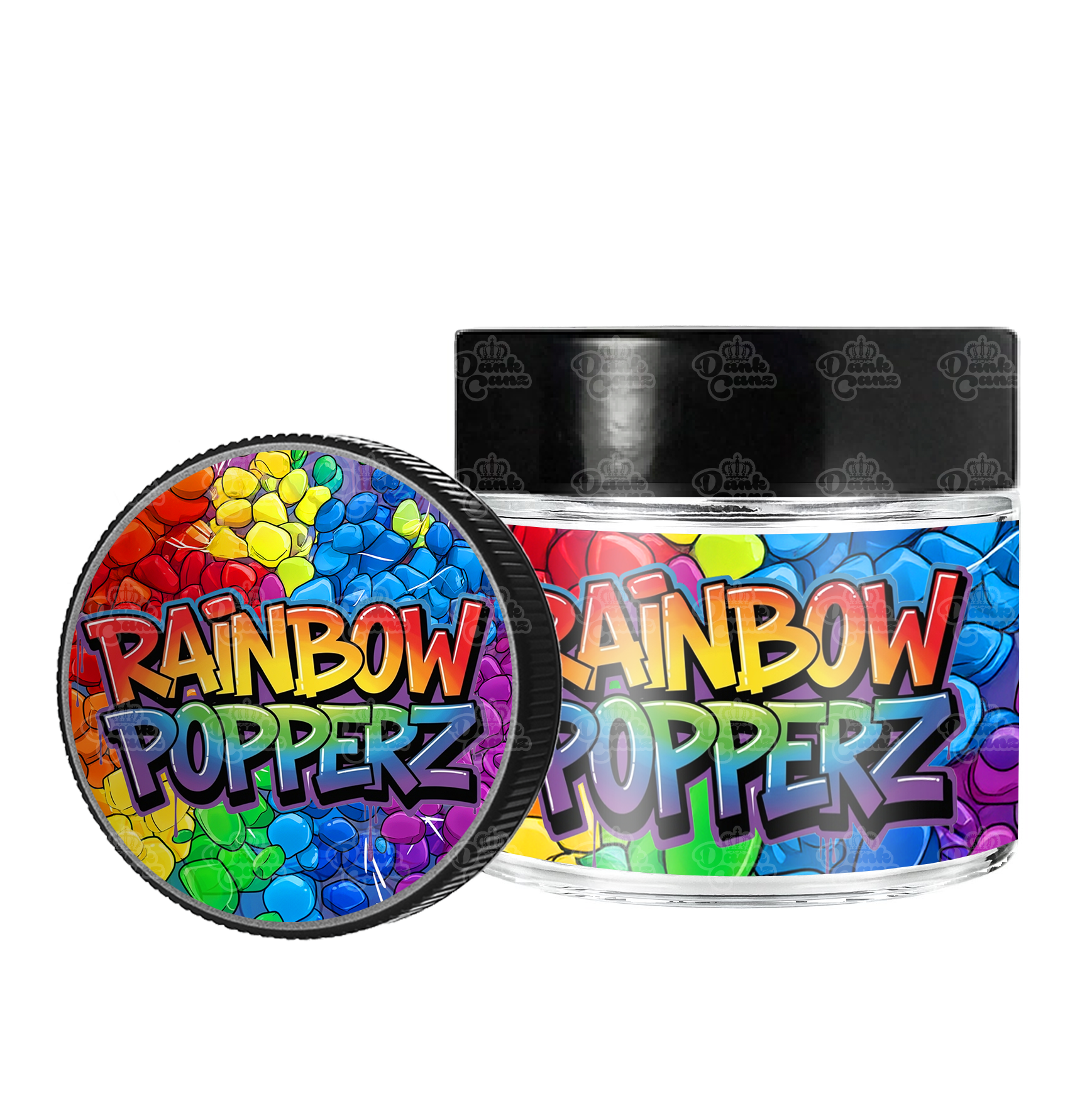 Rainbow Popperz 3.5g/60ml Glass Jars - Labelled - DC Packaging Custom Cannabis Packaging