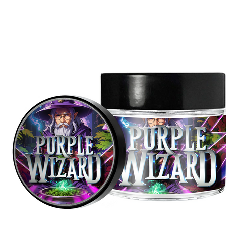 Purple Wizard 3.5g/60ml Glass Jars - Pre Labelled - Empty