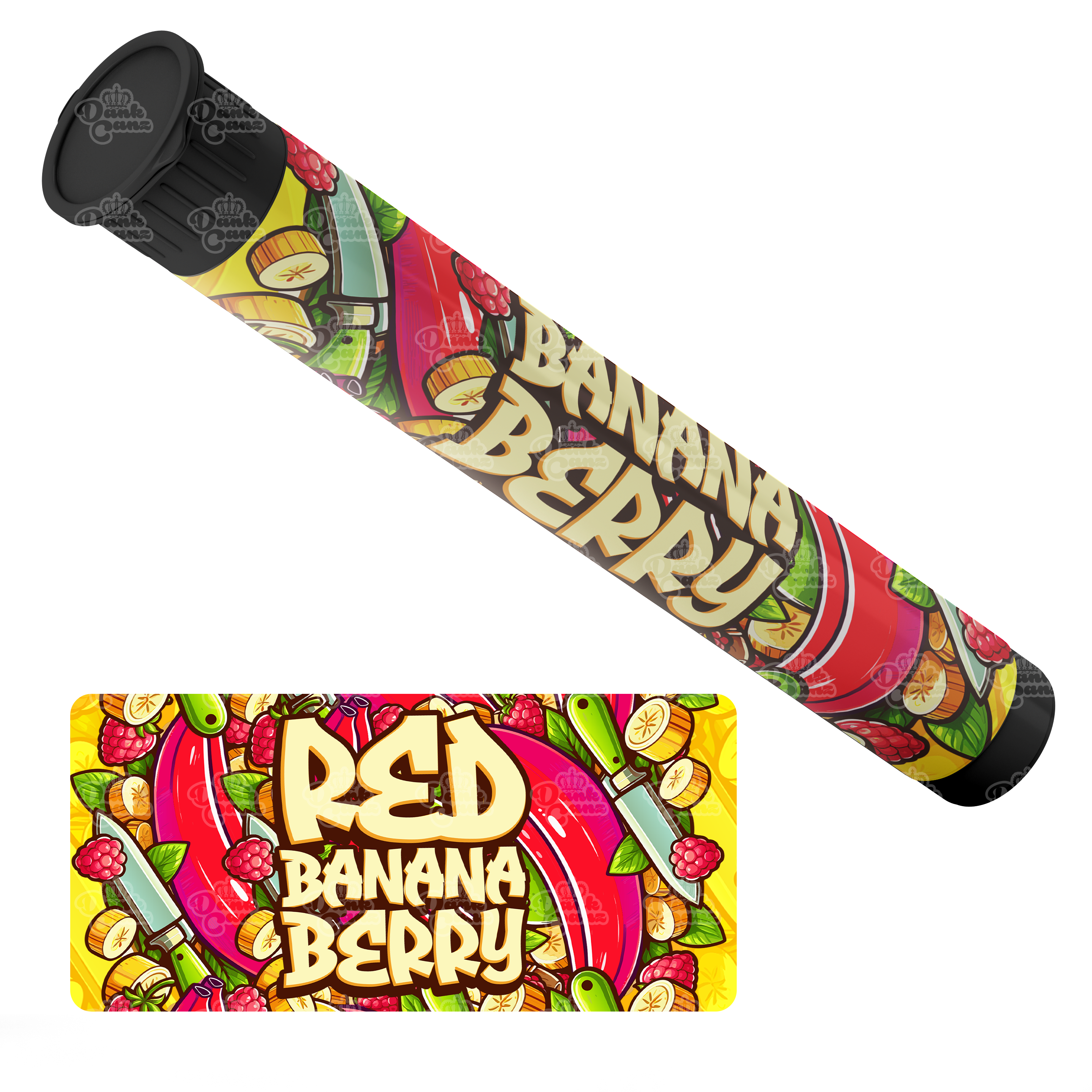 Red Banana Berry Pre Roll Tubes - Labelled - DC Packaging Custom Cannabis Packaging