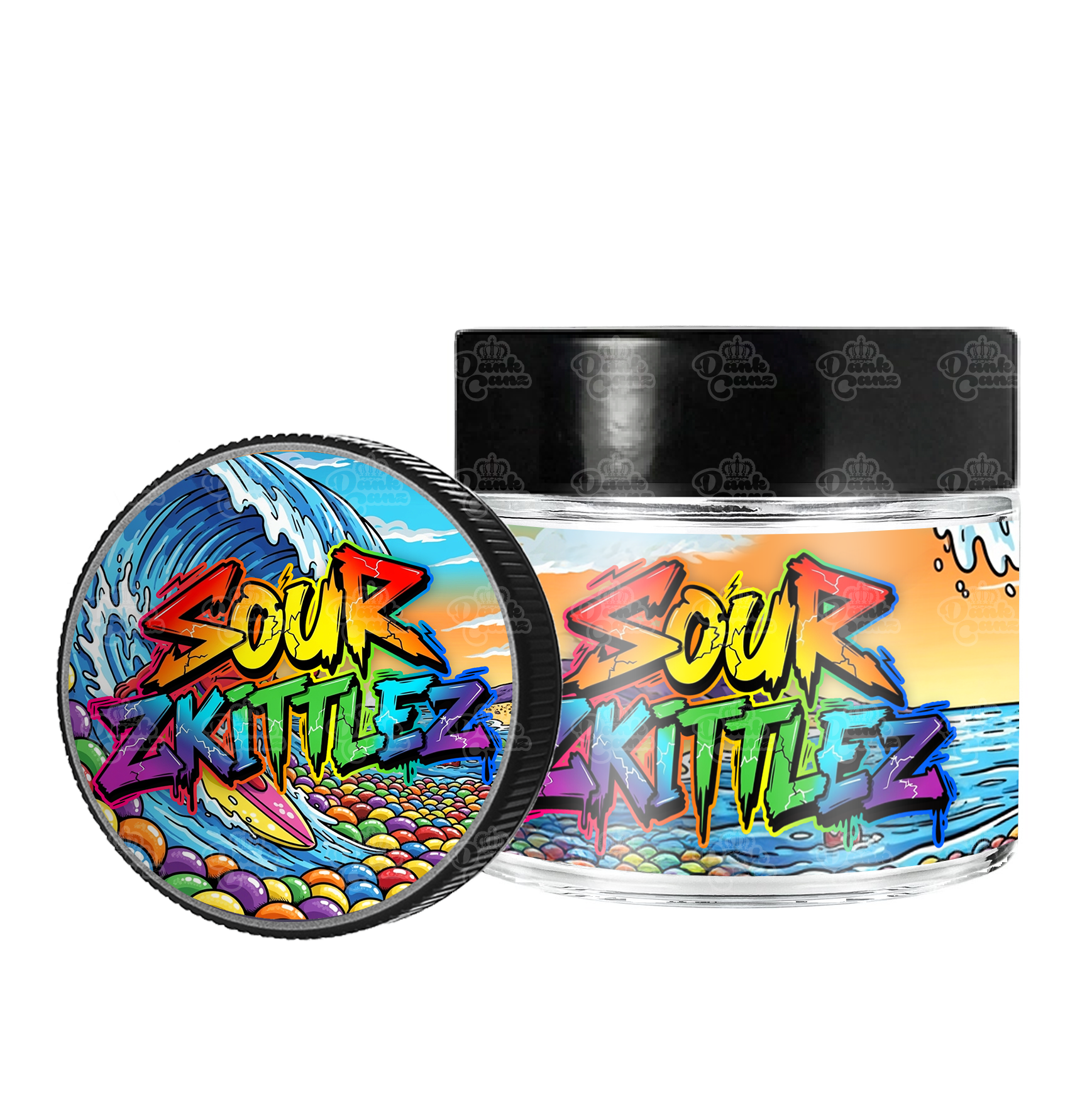 Sour Zkittlez 3.5g/60ml Glass Jars - Labelled - DC Packaging Custom Cannabis Packaging