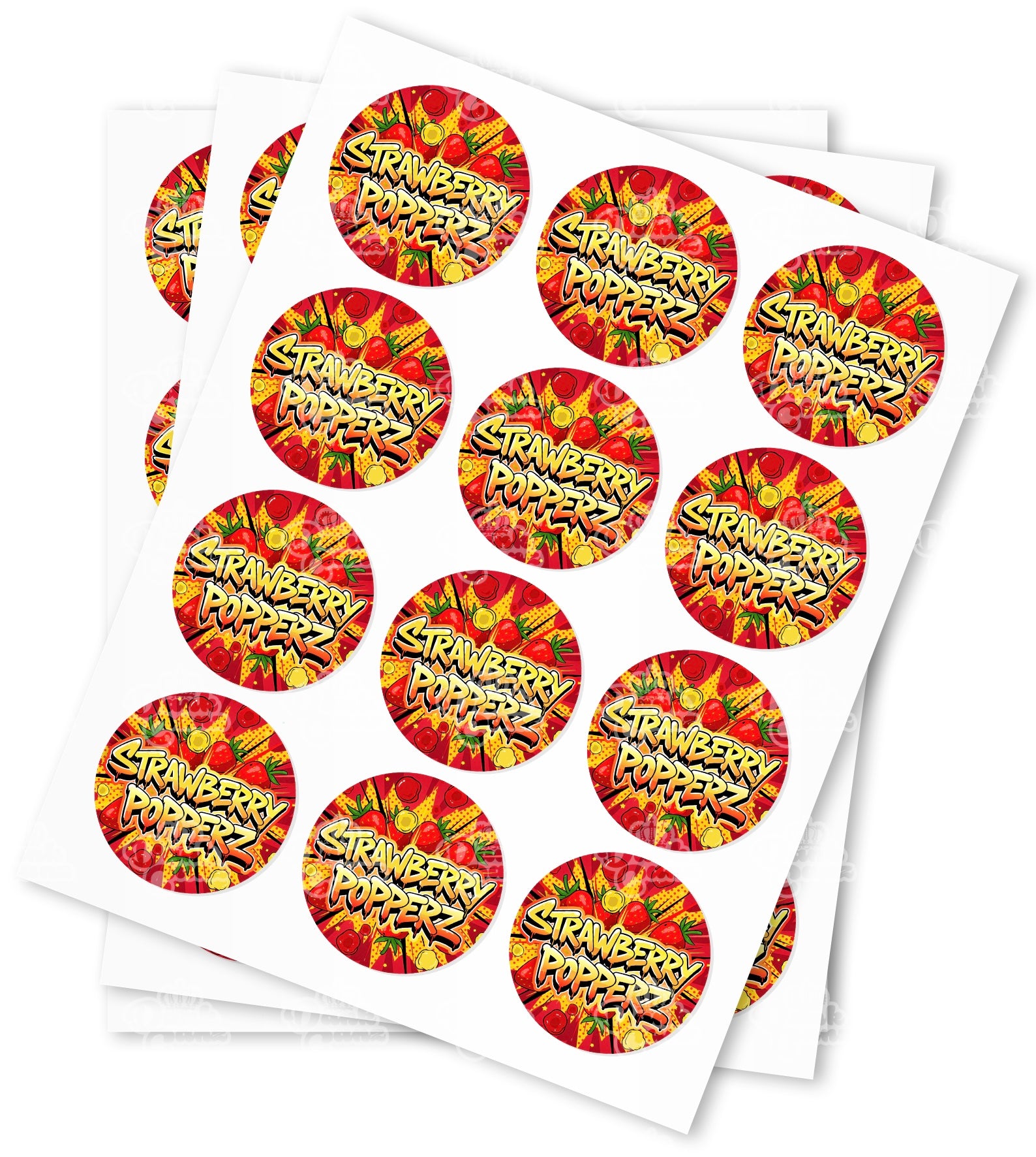 Strawberry Popperz Strain Stickers - DC Packaging Custom Cannabis Packaging