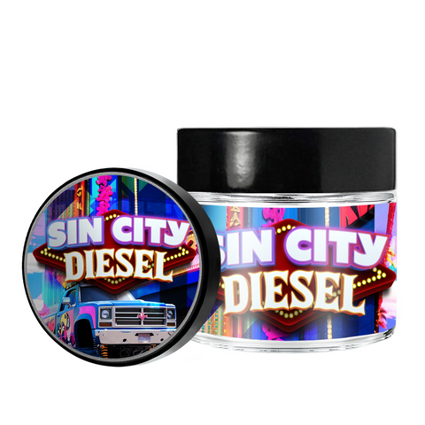 Sin City Diesel 3.5g/60ml Glass Jars - Pre Labelled - Empty