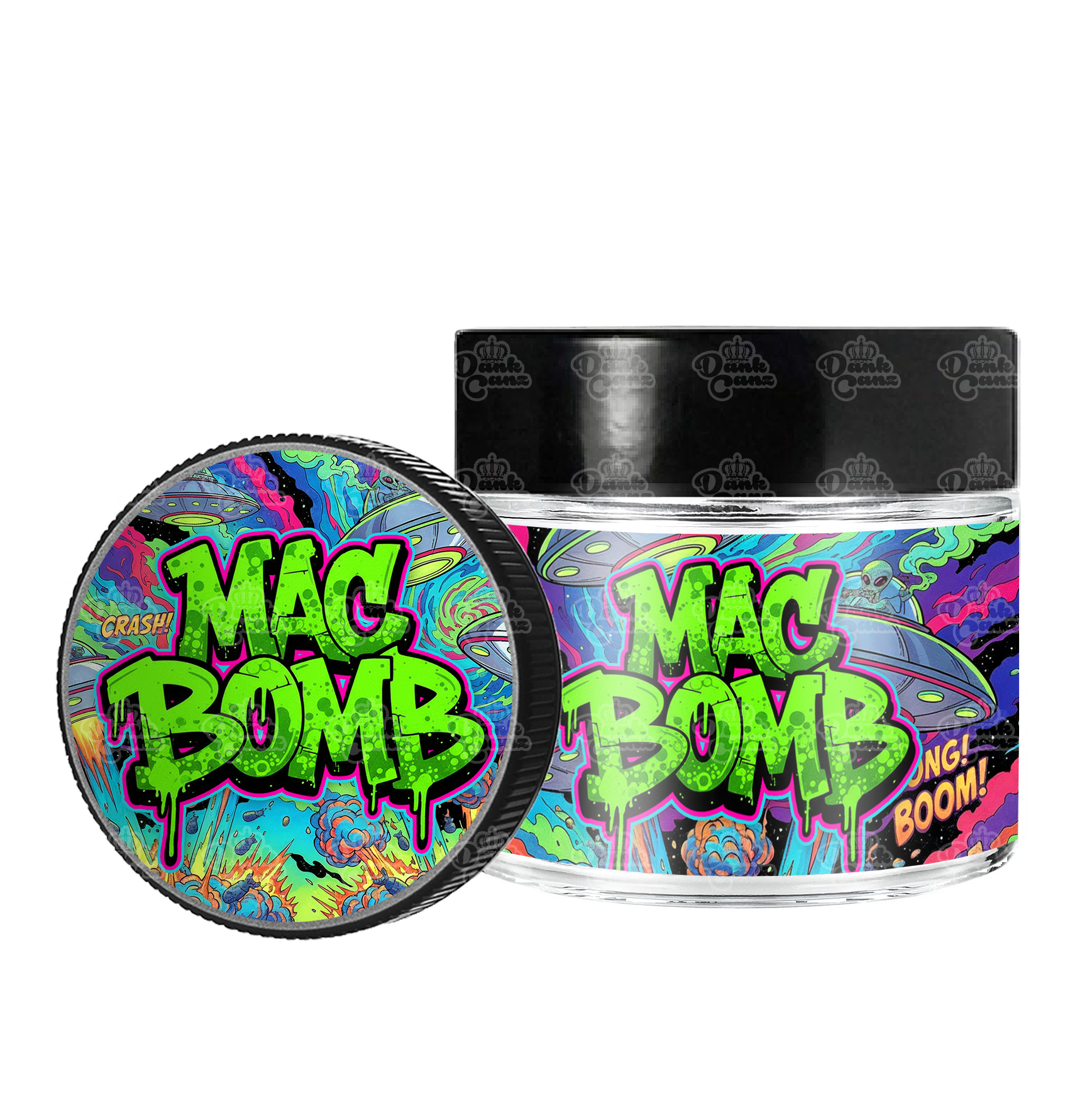 Mac Bomb 3.5g/60ml Glass Jars - Labelled - DC Packaging Custom Cannabis Packaging