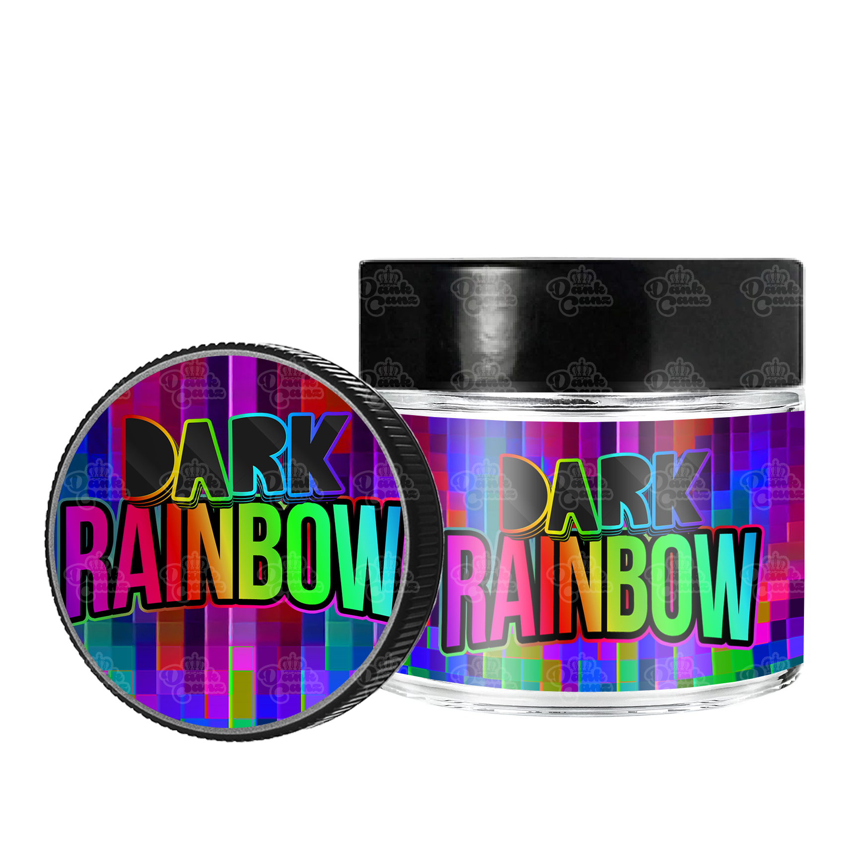 Dark Rainbow 3.5g/60ml Glass Jars - Labelled - DC Packaging Custom Cannabis Packaging