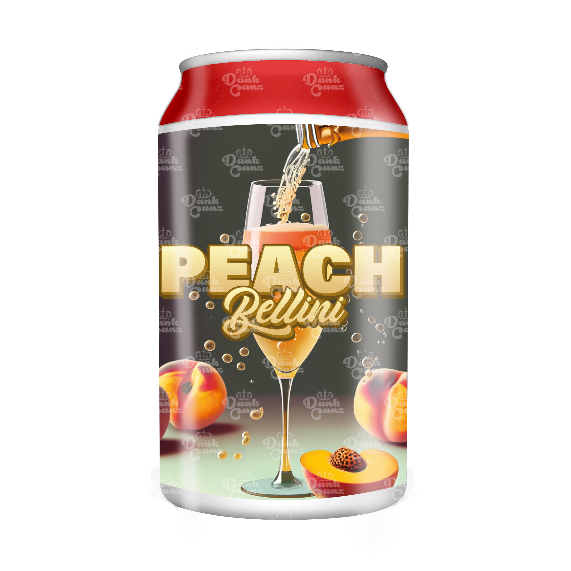 Peach Bellini 3.5g Plastic Soda Cans - DC Packaging Custom Cannabis Packaging