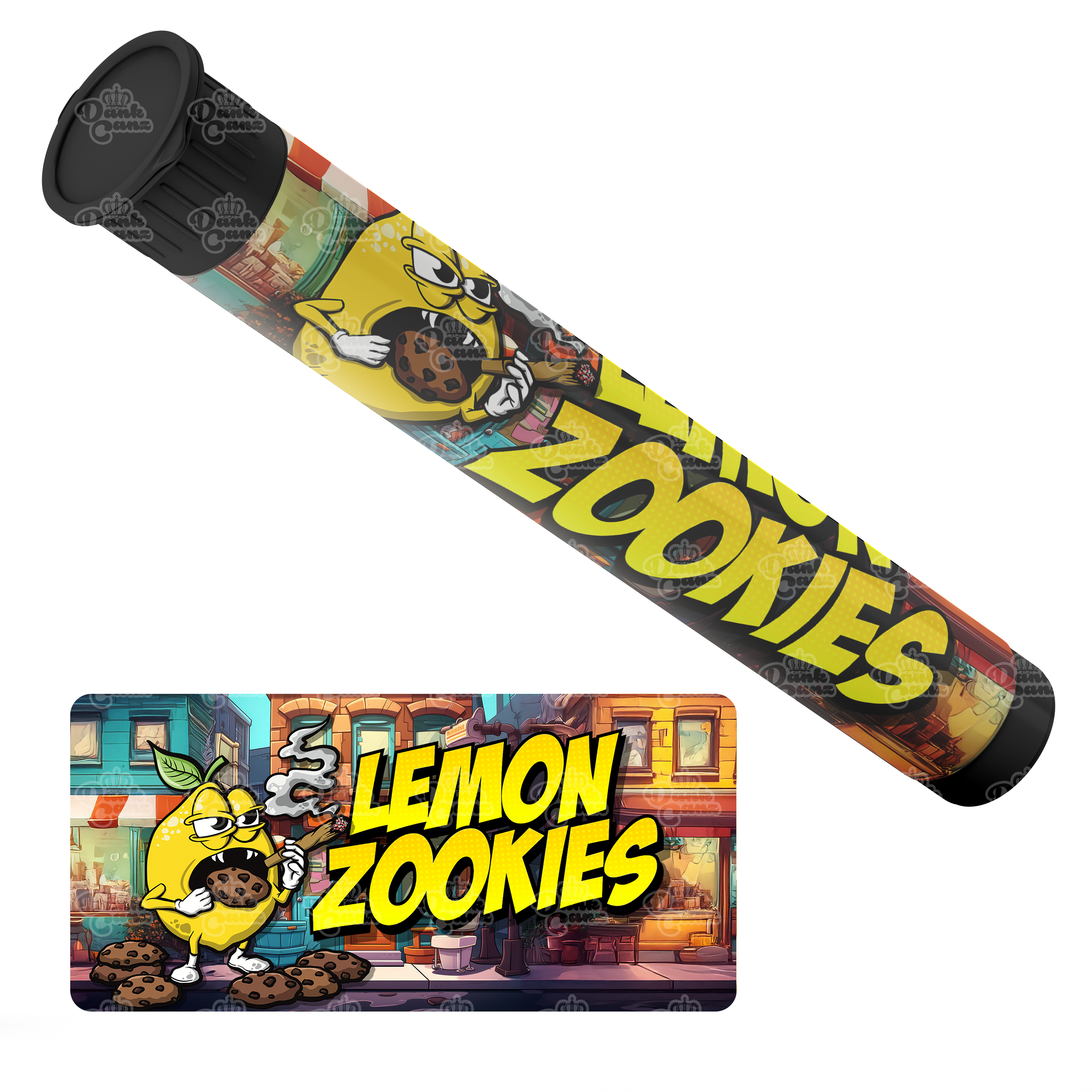 Lemon Zookies Pre Roll Tubes - Labelled - DC Packaging Custom Cannabis Packaging