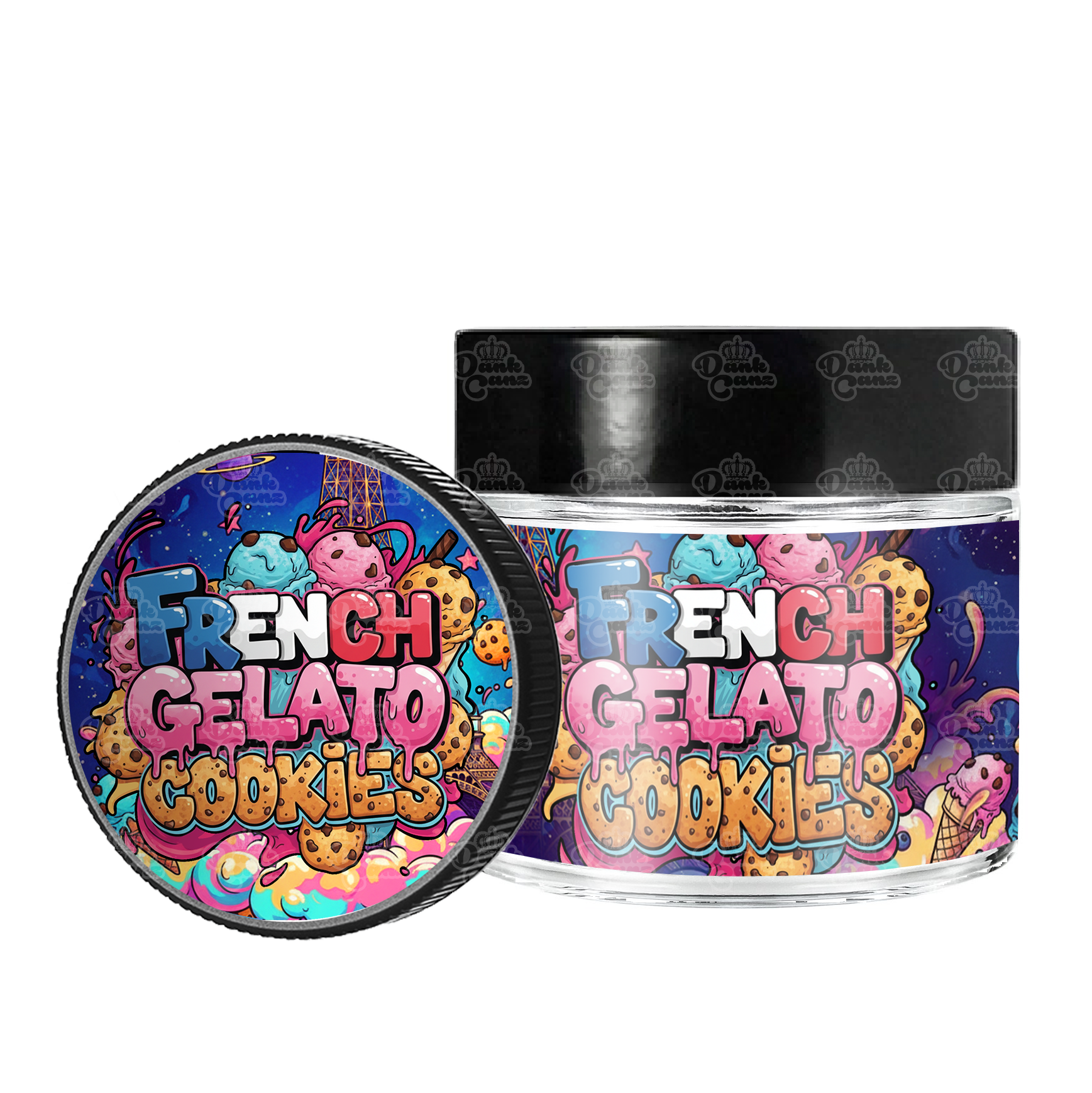 French Gelato Cookies 3.5g/60ml Glass Jars - Labelled - DC Packaging Custom Cannabis Packaging