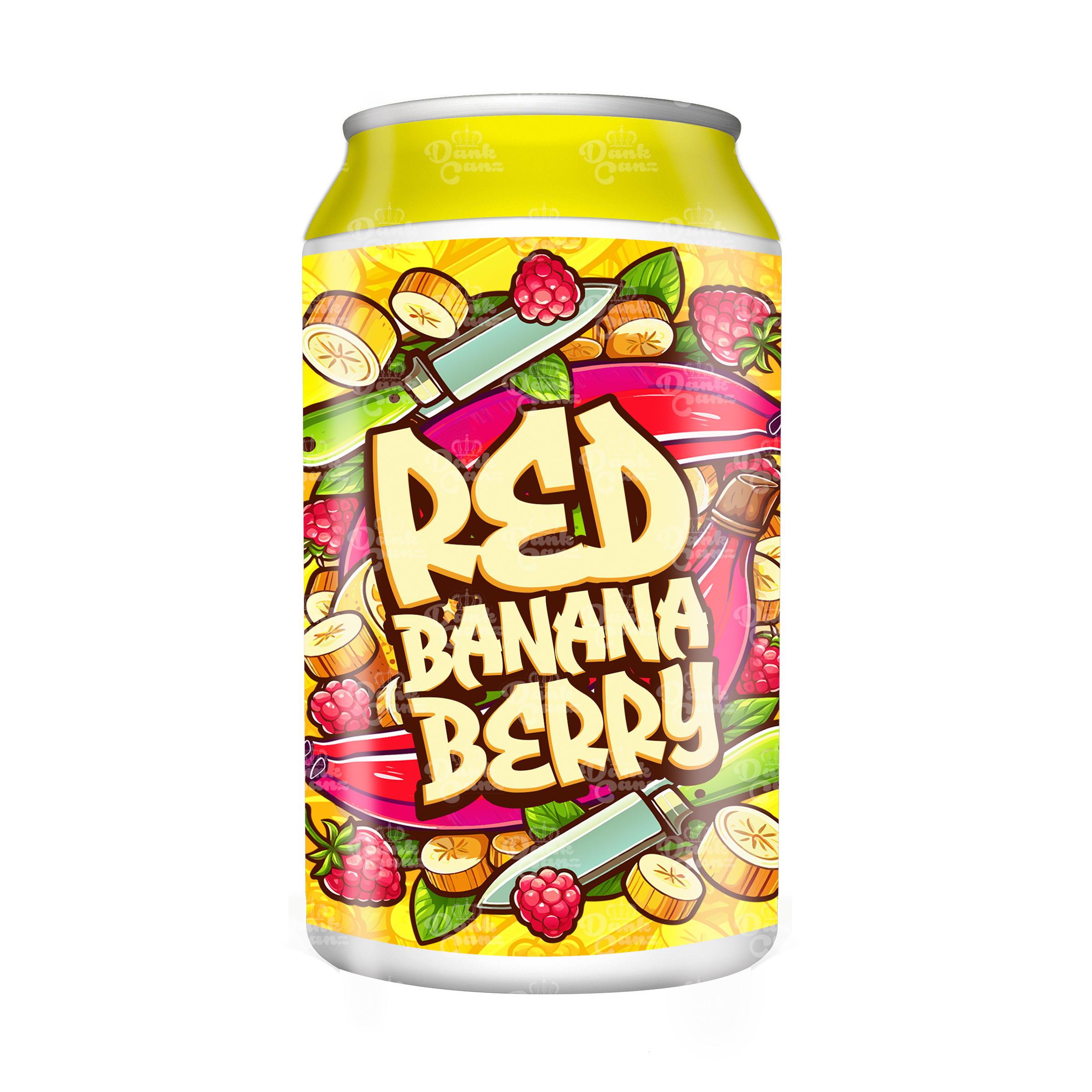 Red Banana Berry 3.5g Plastic Soda Cans - DC Packaging Custom Cannabis Packaging