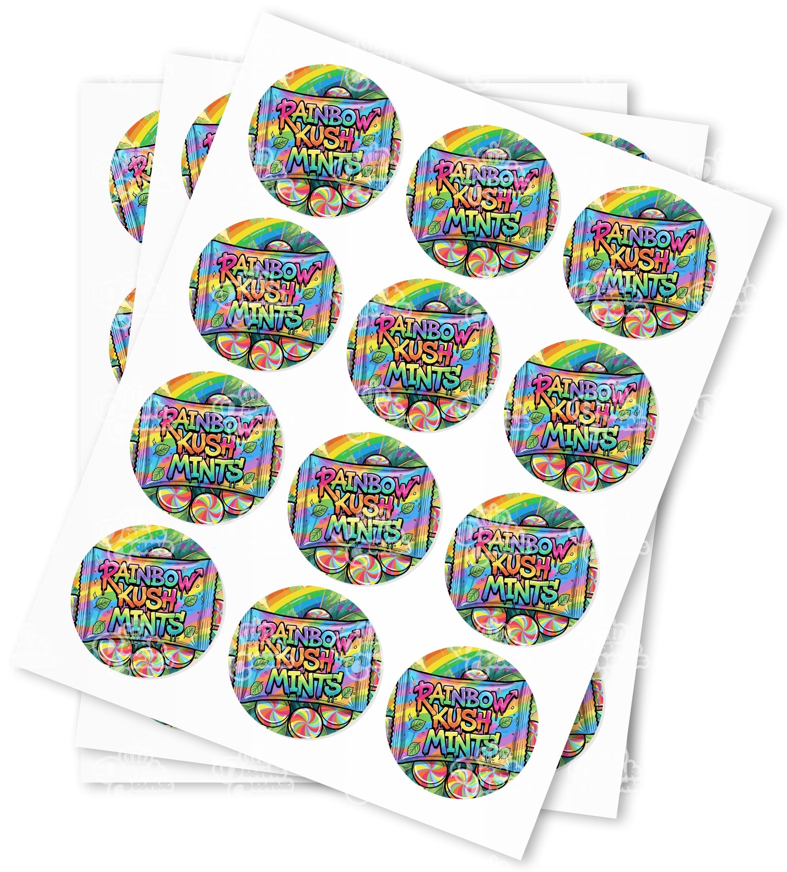 Rainbow Kush Mints Strain Stickers - DC Packaging Custom Cannabis Packaging