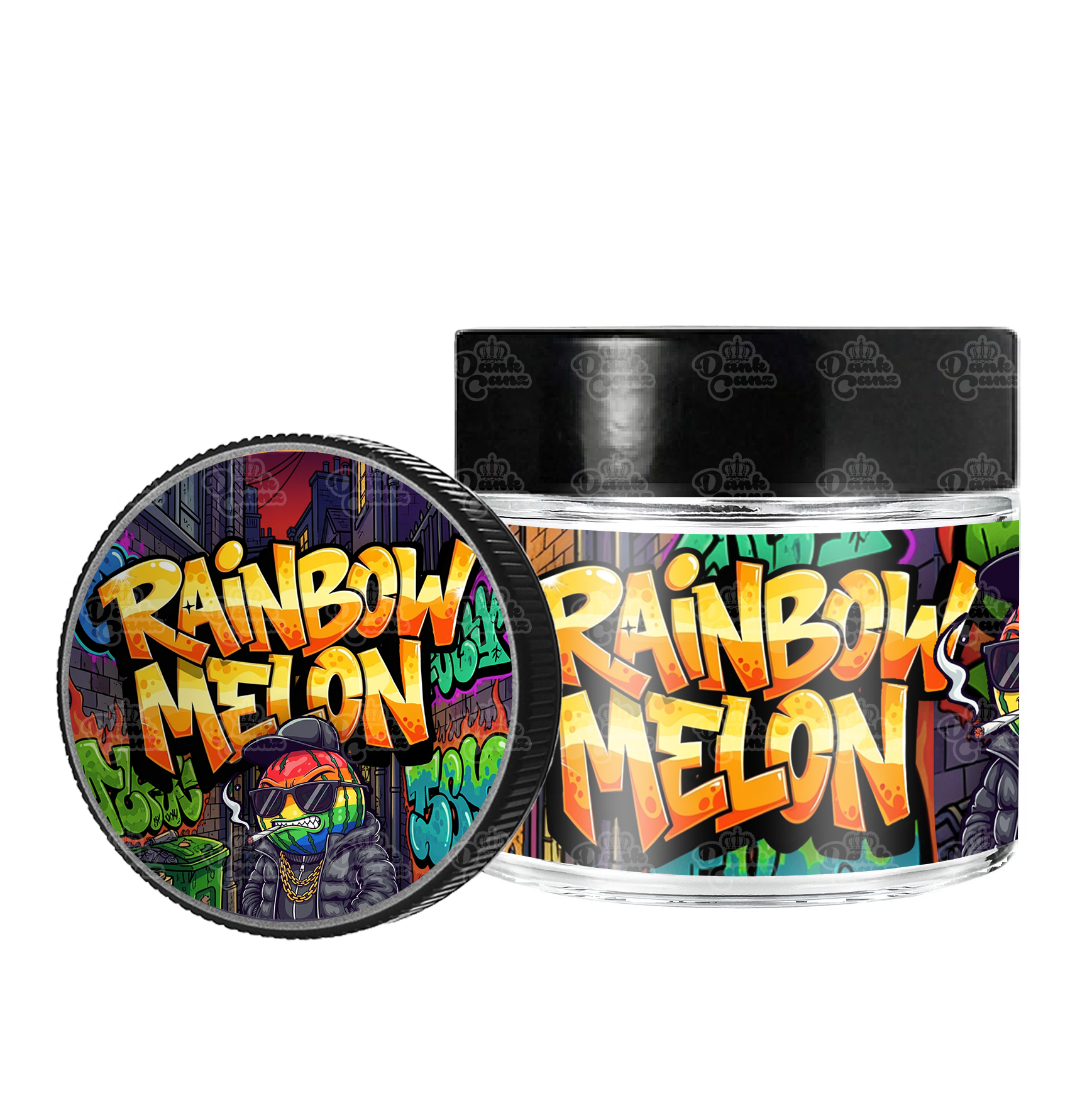Rainbow Melon 3.5g/60ml Glass Jars - Labelled - DC Packaging Custom Cannabis Packaging