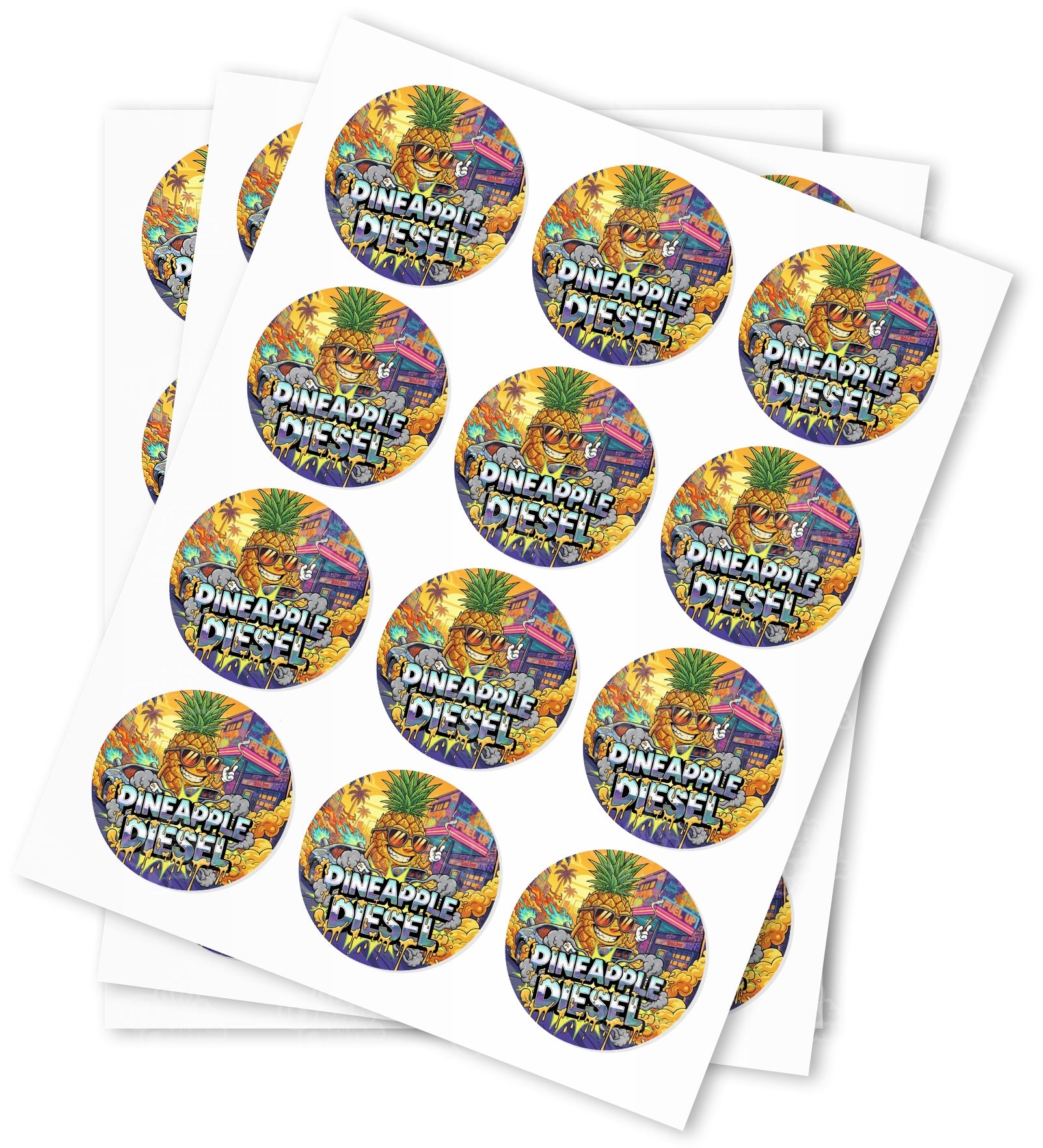 Pineapple Diesel Strain Stickers - DC Packaging Custom Cannabis Packaging