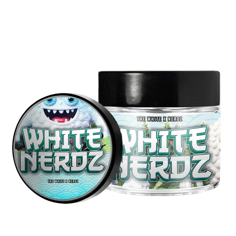 White Nerdz 3.5g/60ml Glass Jars - Pre Labelled - Empty