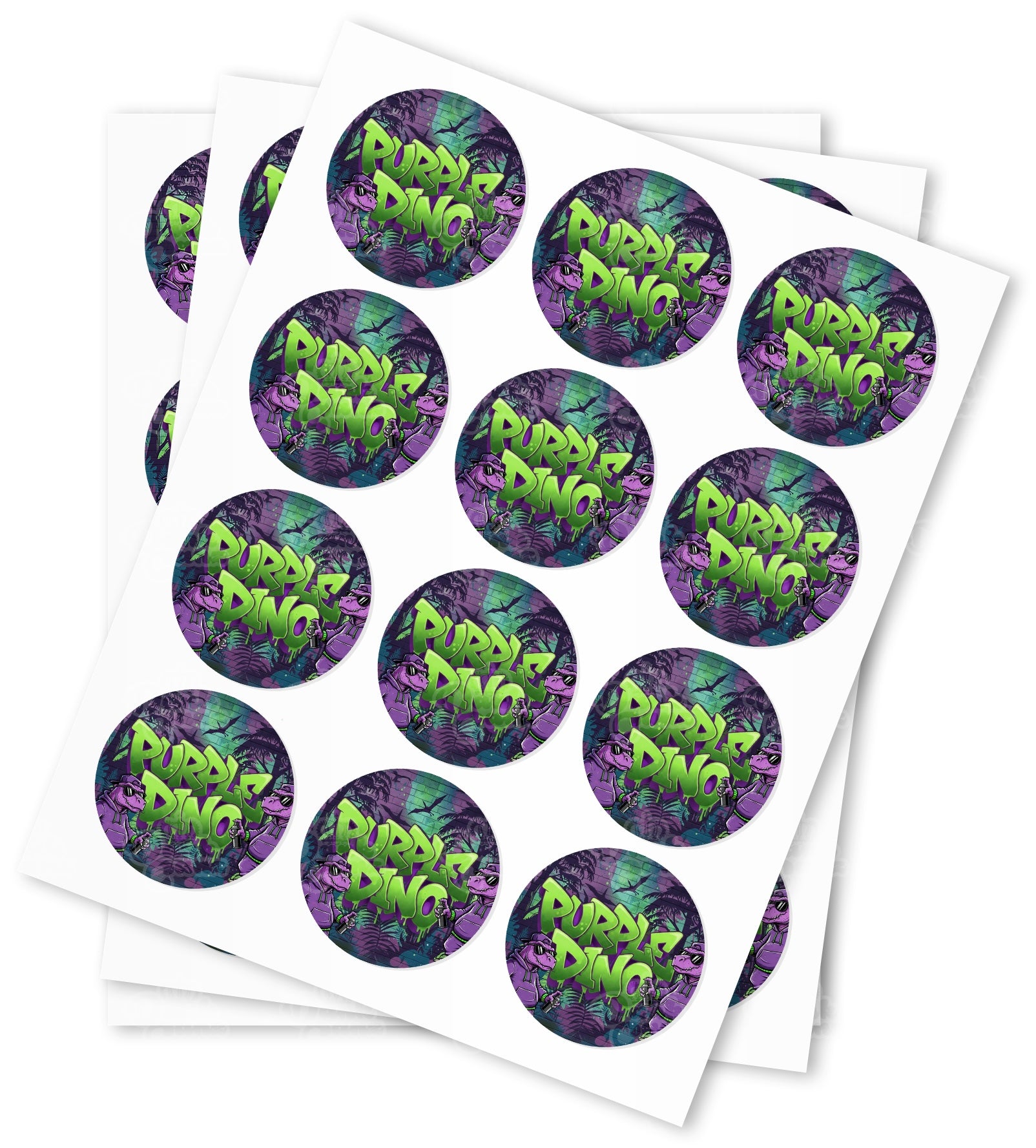 Purple Dino Strain Stickers - DC Packaging Custom Cannabis Packaging