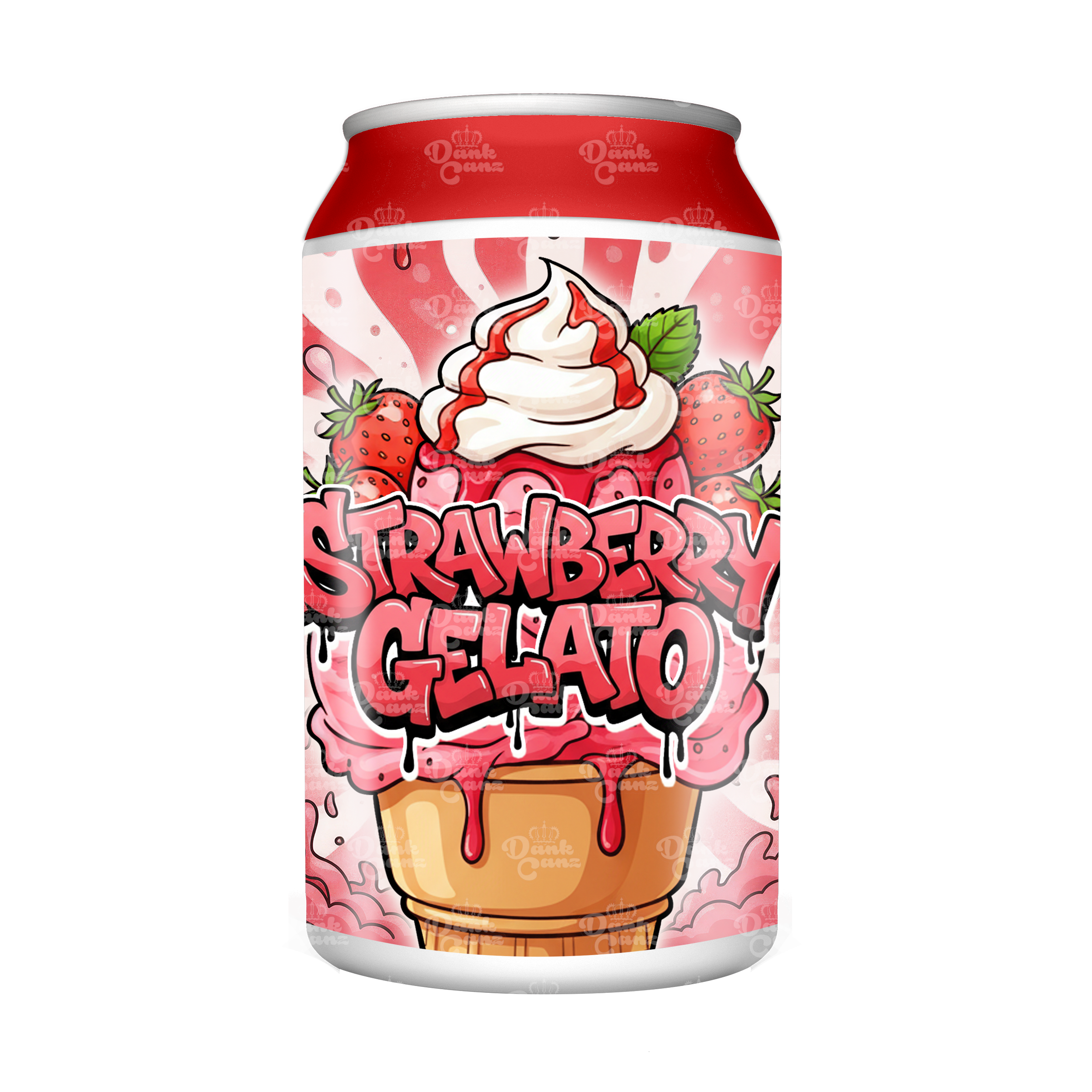 Strawberry Gelato 3.5g Plastic Soda Cans - DC Packaging Custom Cannabis Packaging