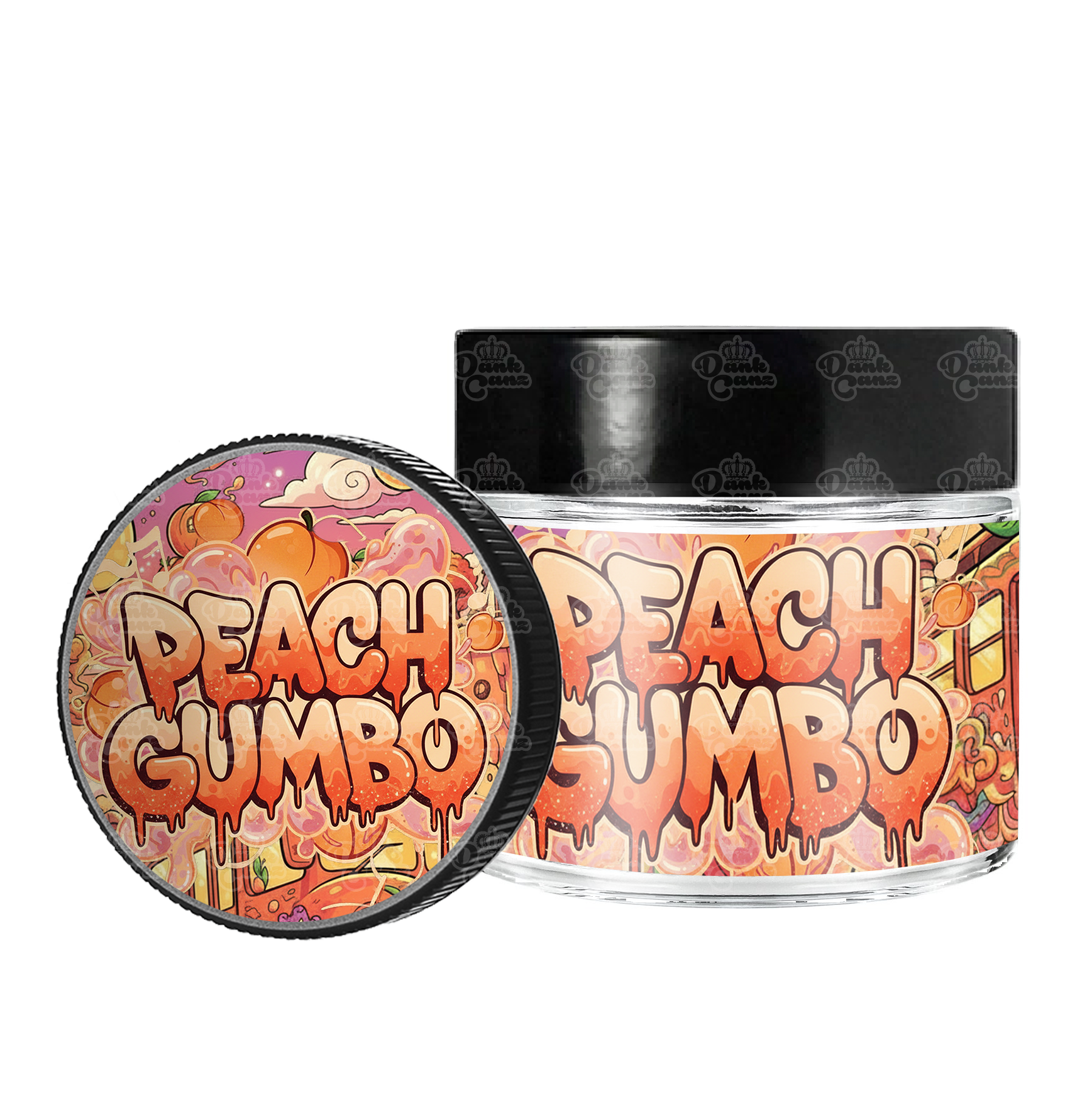 Peach Gumbo 3.5g/60ml Glass Jars - Labelled - DC Packaging Custom Cannabis Packaging