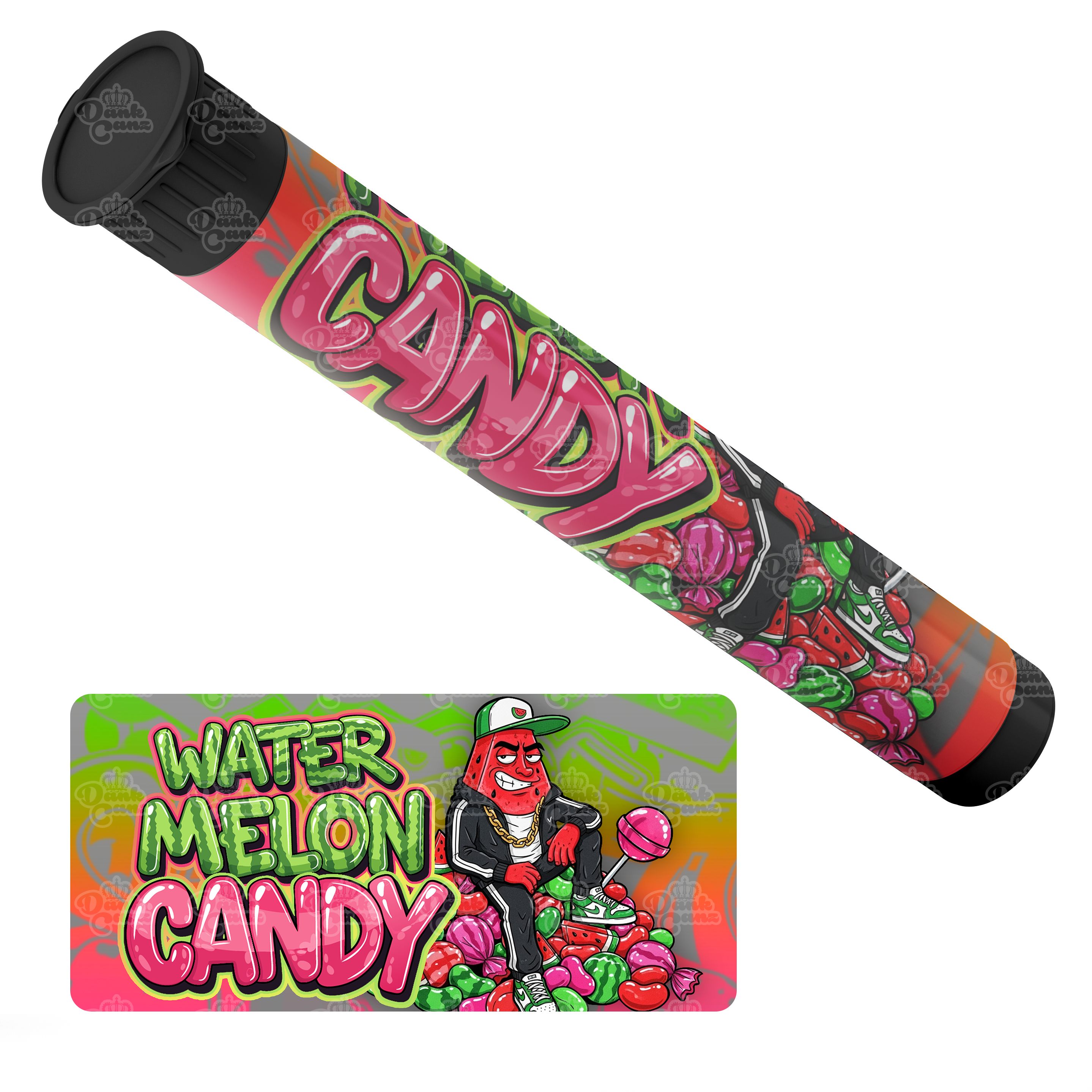 Watermelon Candy Pre Roll Tubes - Labelled - DC Packaging Custom Cannabis Packaging