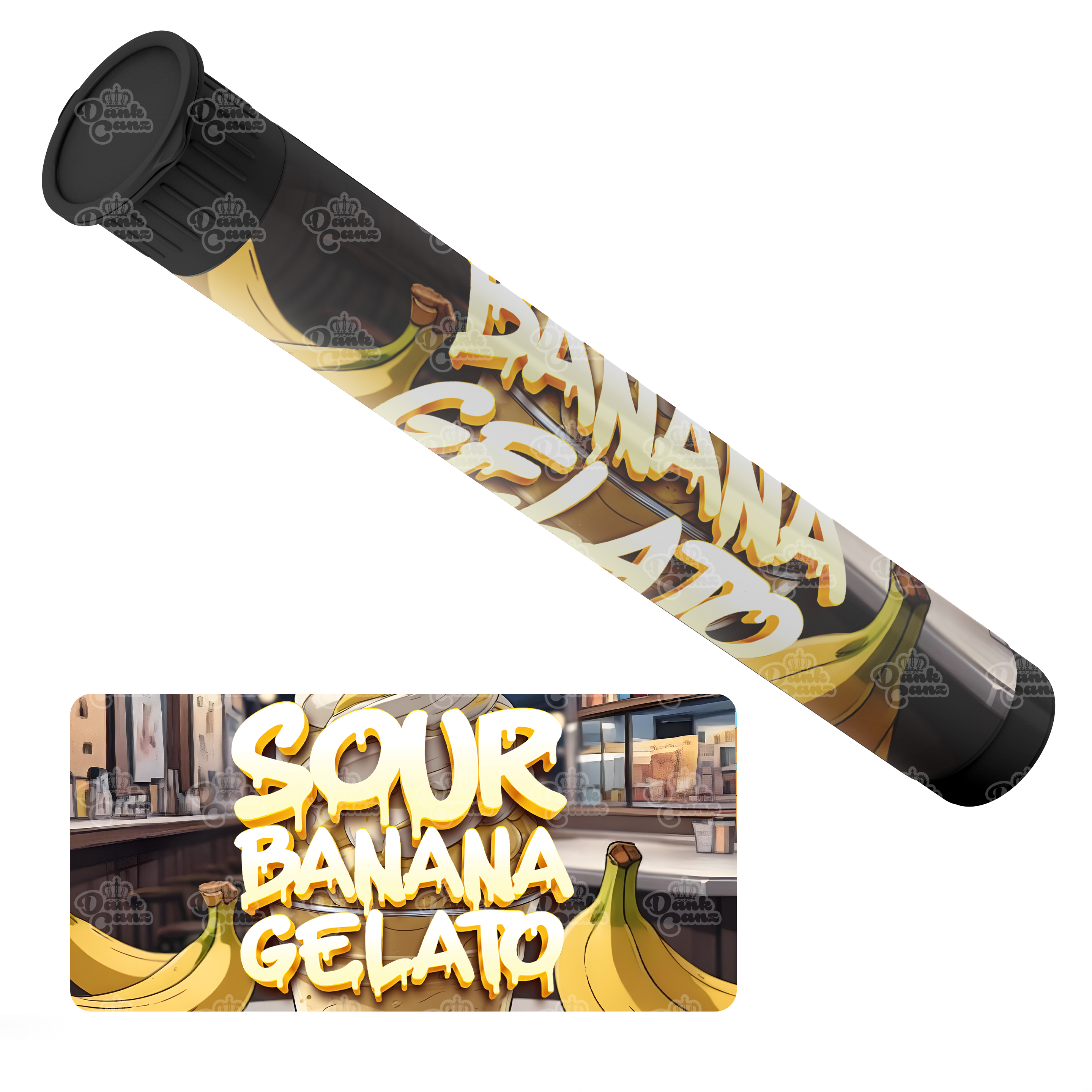 Sour Banana Gelato Pre Roll Tubes - Labelled - DC Packaging Custom Cannabis Packaging