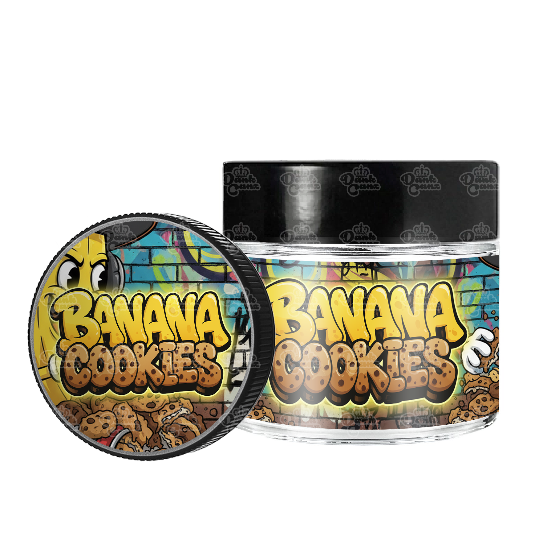 Banana Cookies 3.5g/60ml Glass Jars - Labelled - DC Packaging Custom Cannabis Packaging