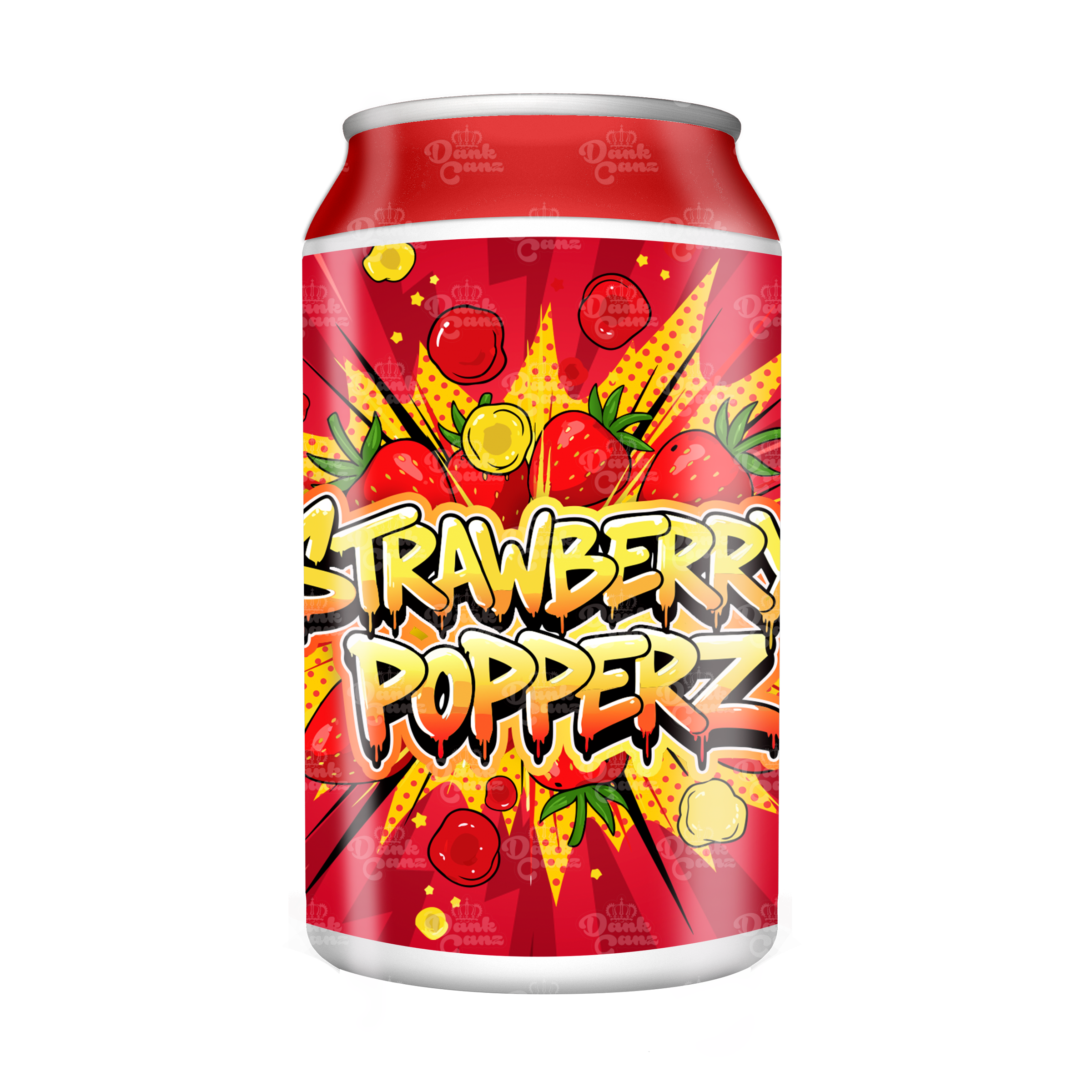Strawberry Popperz 3.5g Plastic Soda Cans - DC Packaging Custom Cannabis Packaging