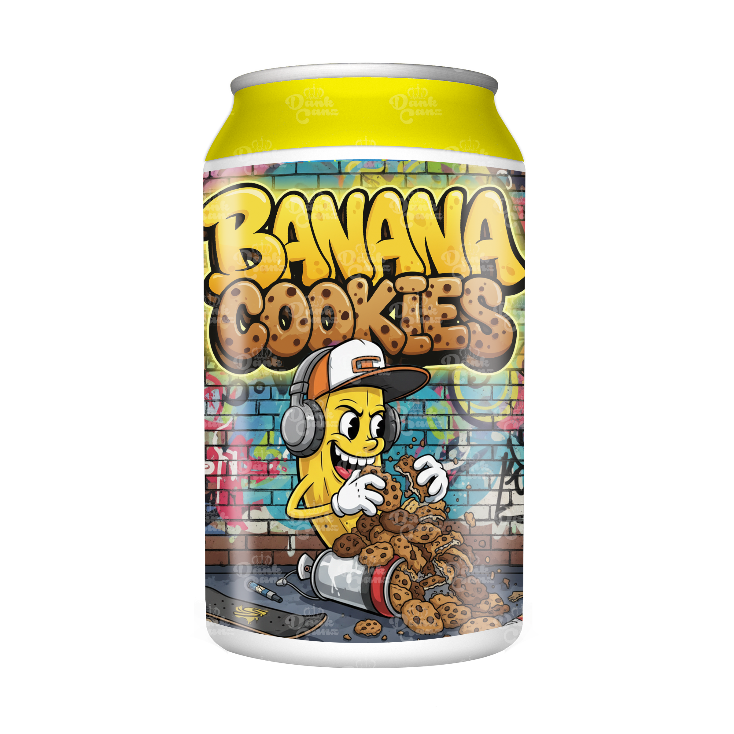 Banana Cookies 3.5g Plastic Soda Cans - DC Packaging Custom Cannabis Packaging