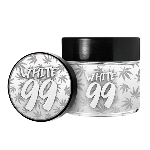White 99 3.5g/60ml Glass Jars - Pre Labelled - Empty