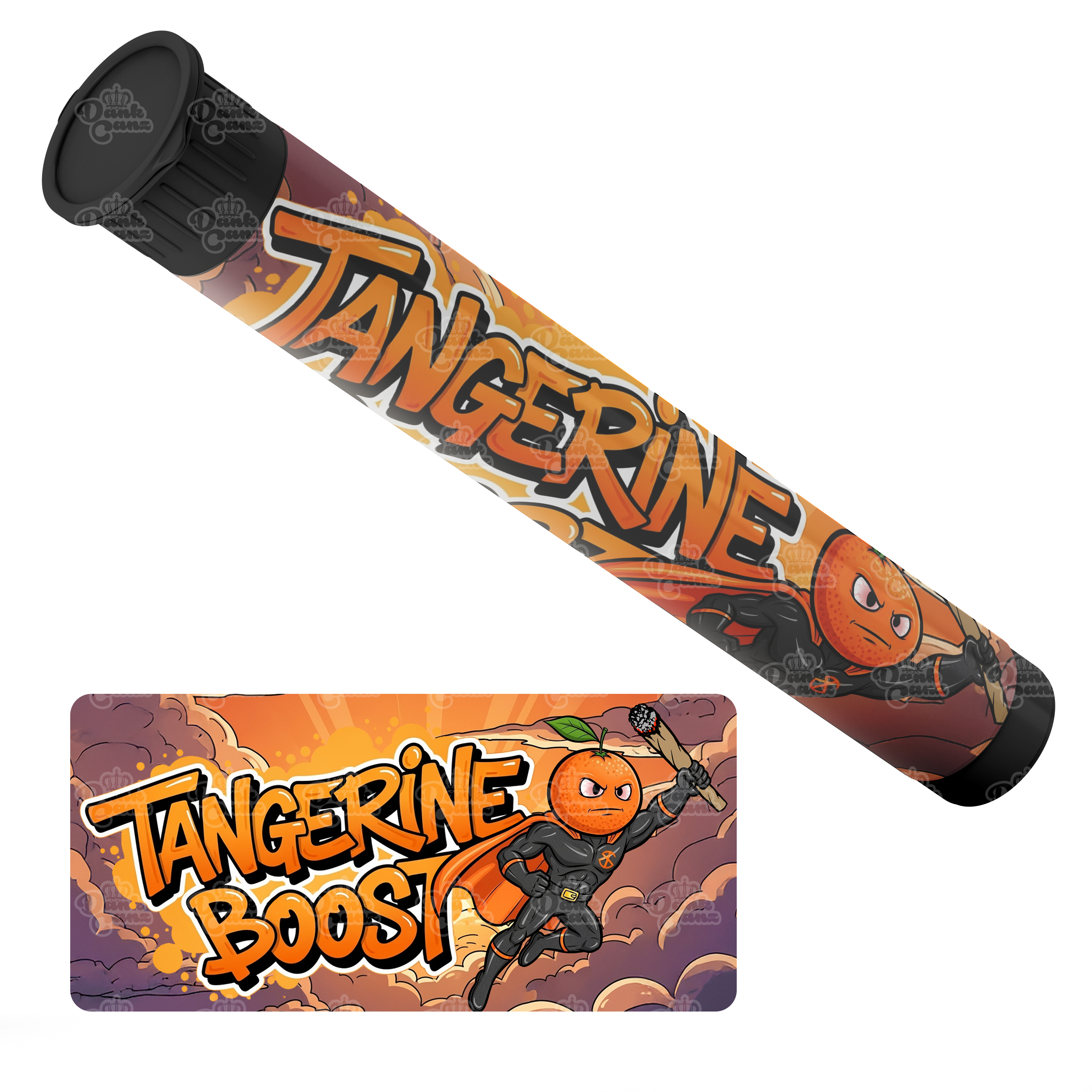 Tangerine Boost Pre Roll Tubes - Labelled - DC Packaging Custom Cannabis Packaging