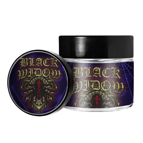 Black Widow 3.5g/60ml Glass Jars - Pre Labelled
