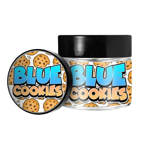 Blaue Kekse, 3,5 g/60 ml Glasgefäße – vorbeschriftet 